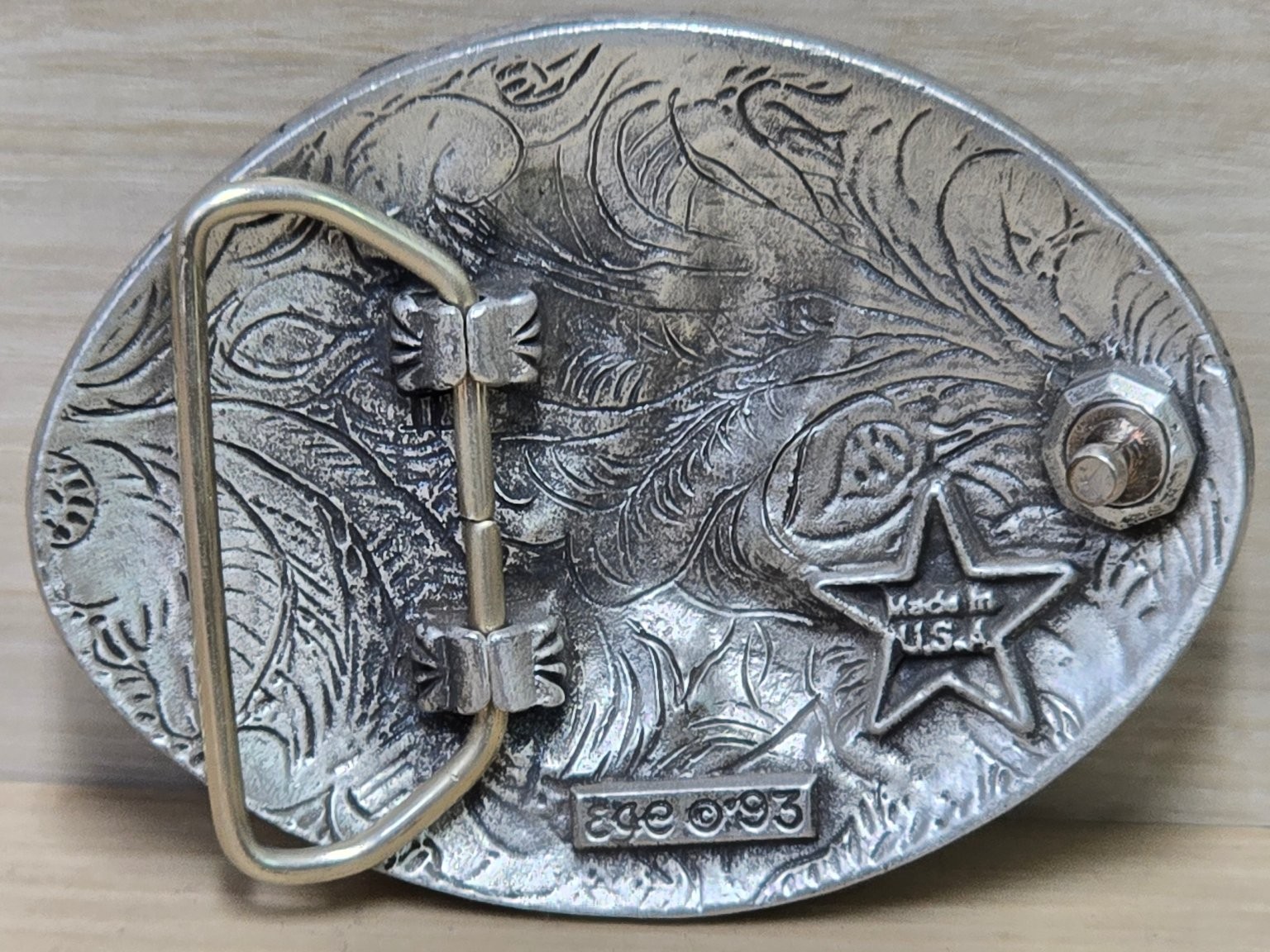 Vintage EGE Belt Buckle Antique Silver 3.5&Prime; Oval Flying Eagle Western USA