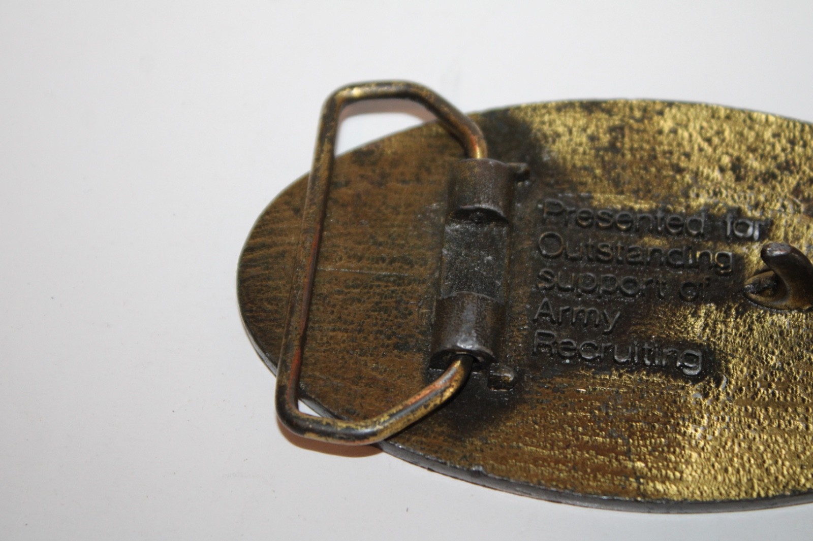 Vintage Army Brass Tone Belt Buckle Outstanding Support Recruiting 3.75”