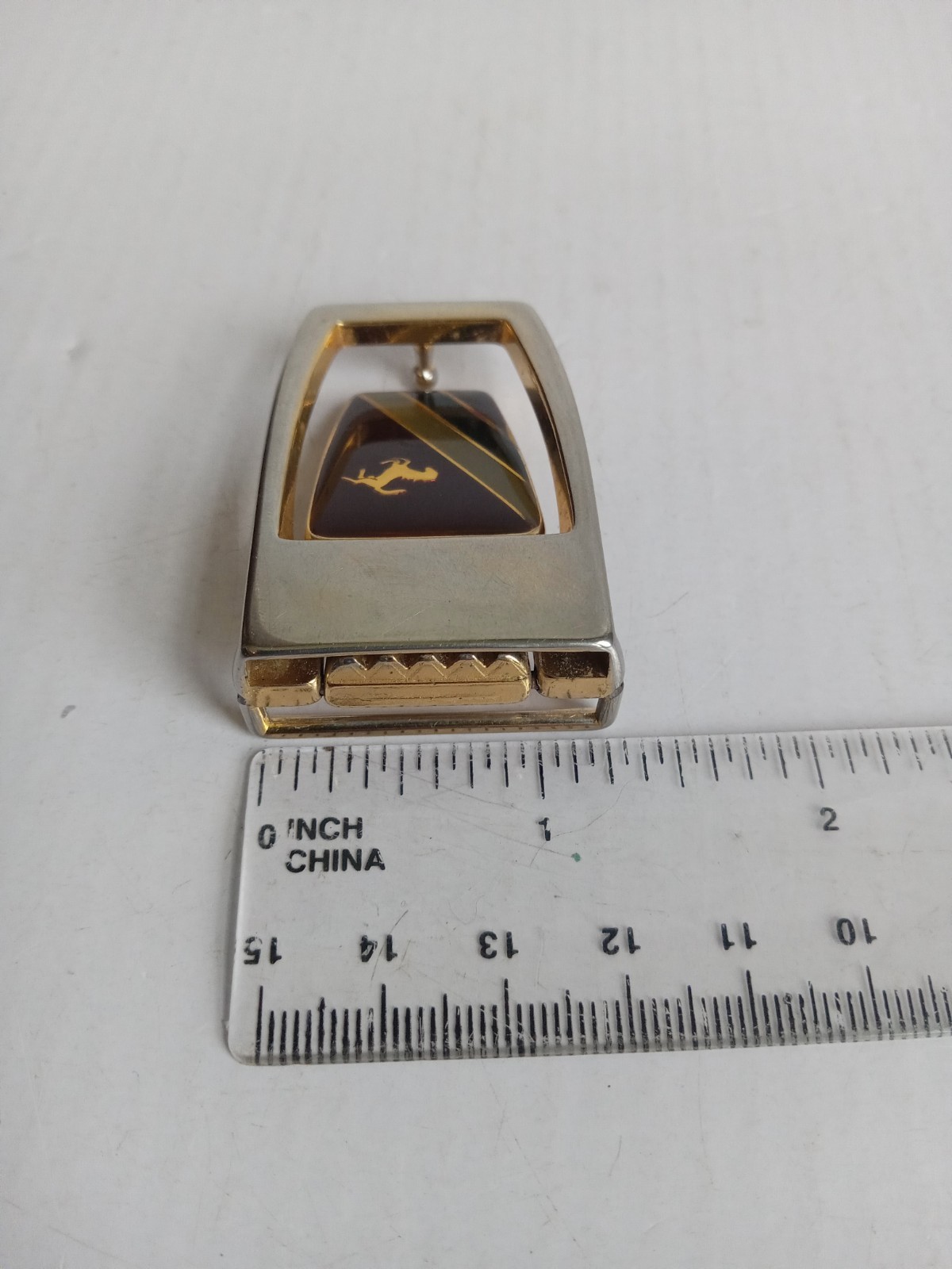 Rare 70s Ferrari Men&rsquo;s Metal Autogrip Belt Buckle Gold Black Red Car Geometric