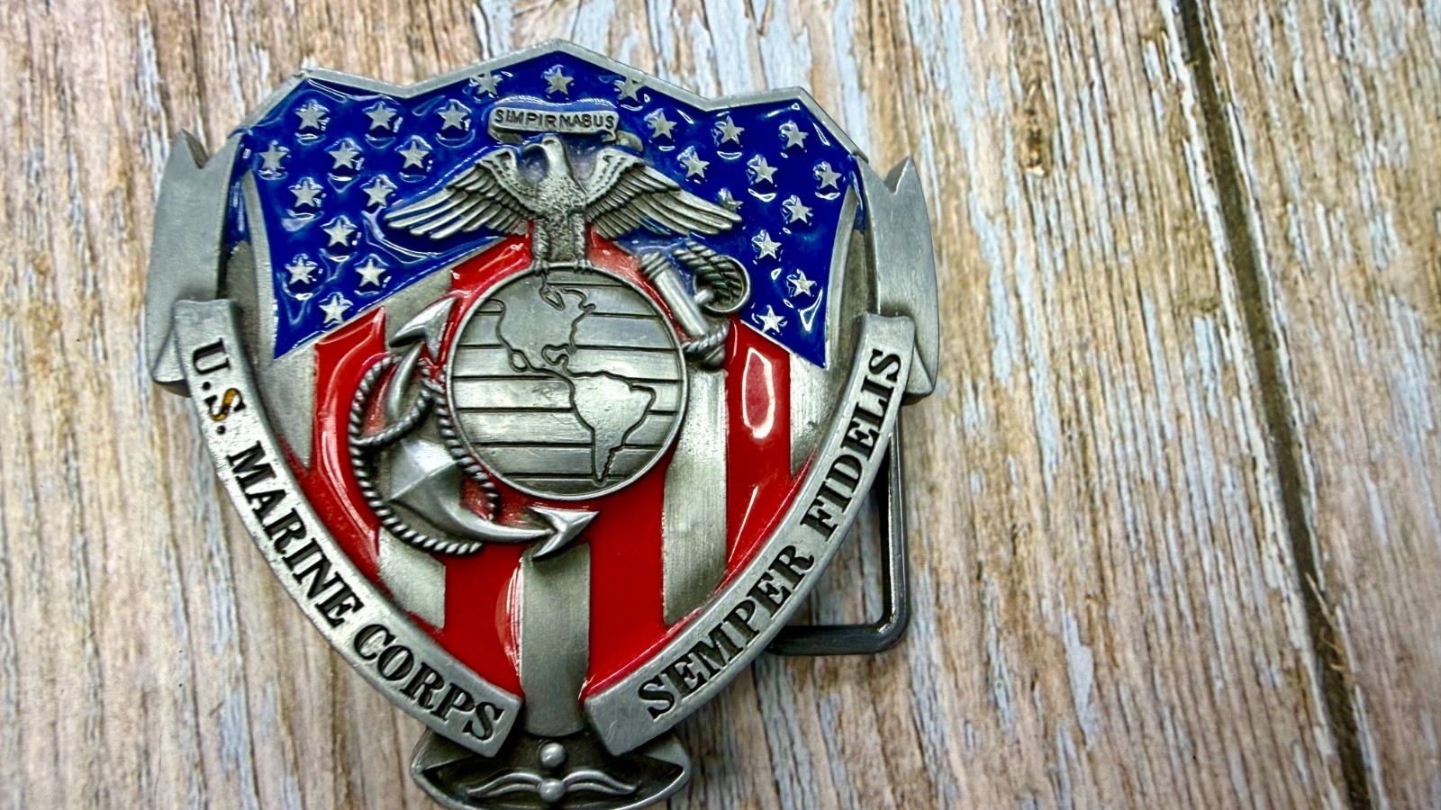 US Marine Corps Semper Fideles Eagle Anchor Globe Commemorative Belt Buckle