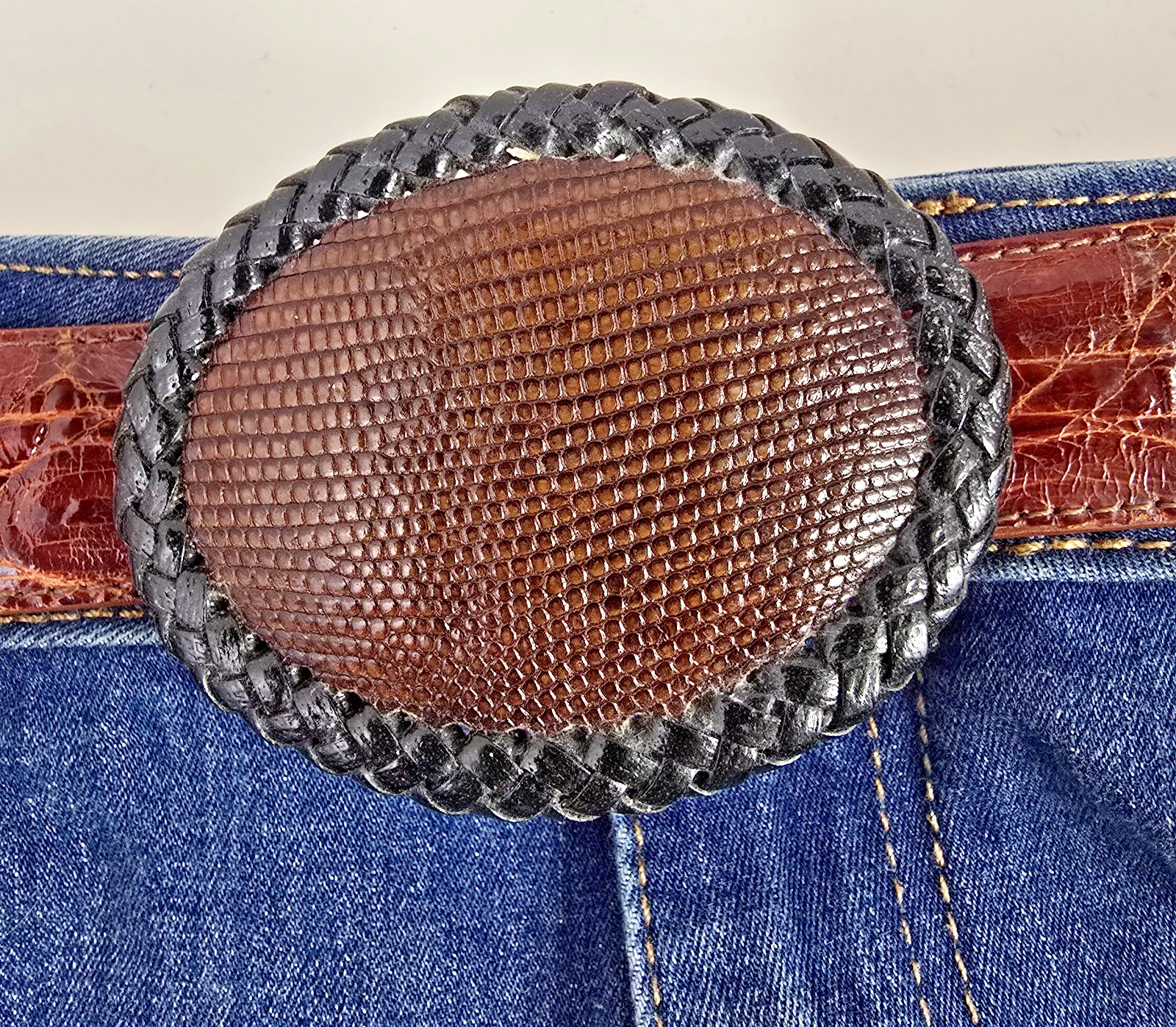 LIZARD skin Belt Buckle Handmade Western Cowboy HANDMADE NEW Authentic brown