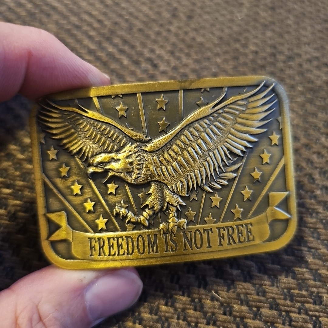 Freedom Is Not Free Brass Belt Buckle Eagle Stars Strips By Sponsor2014 2&Prime;Belt/W
