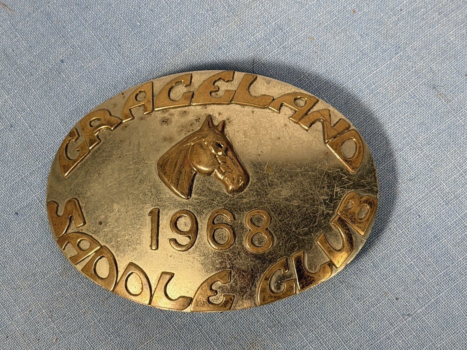 1968 Graceland Saddle Club Belt Buckle Nickel Silver Brass Elvis Memphis Horse