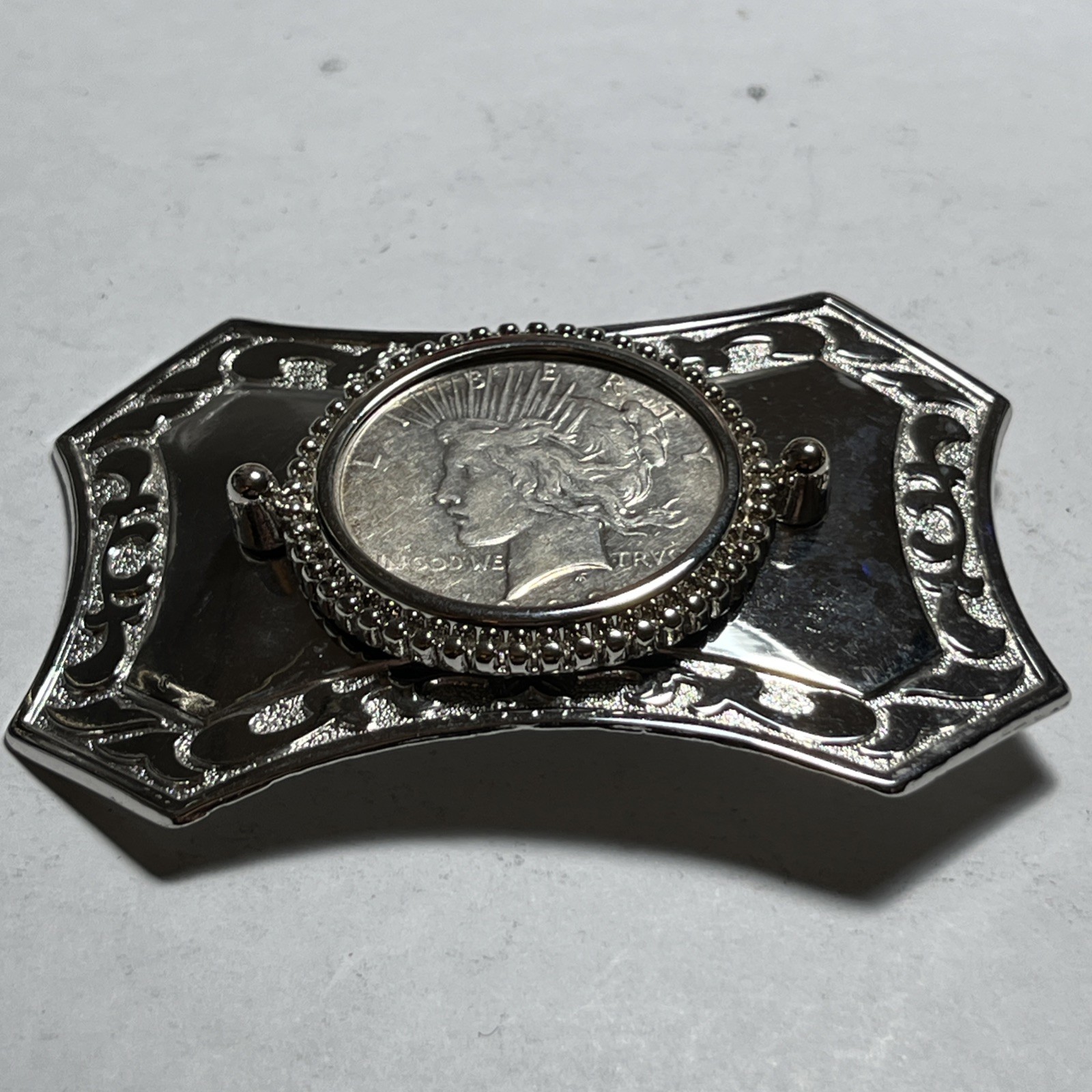 1922 vintage PEACE silver dollar WESTERN belt buckle COIN american RODEO cowboy