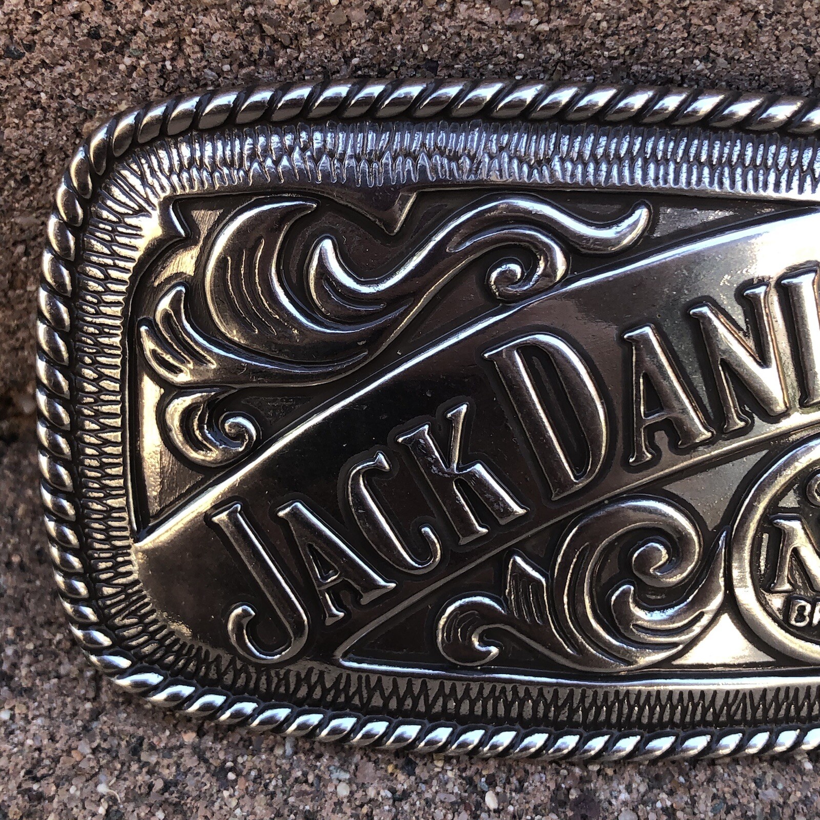 Jack Daniels Old No. 7 Silver Pewter Tone Rectangle Belt Buckle with Case
