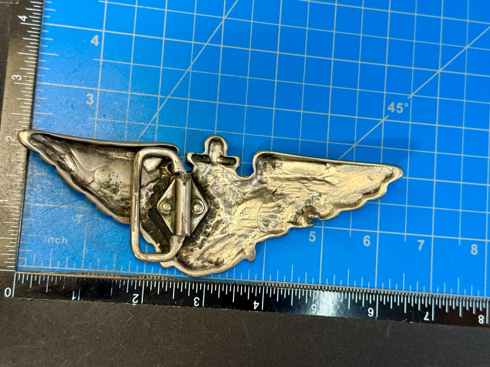 Large Military US Army Air Force? Aviator Badge Pilot Wings Shield Belt Buckle