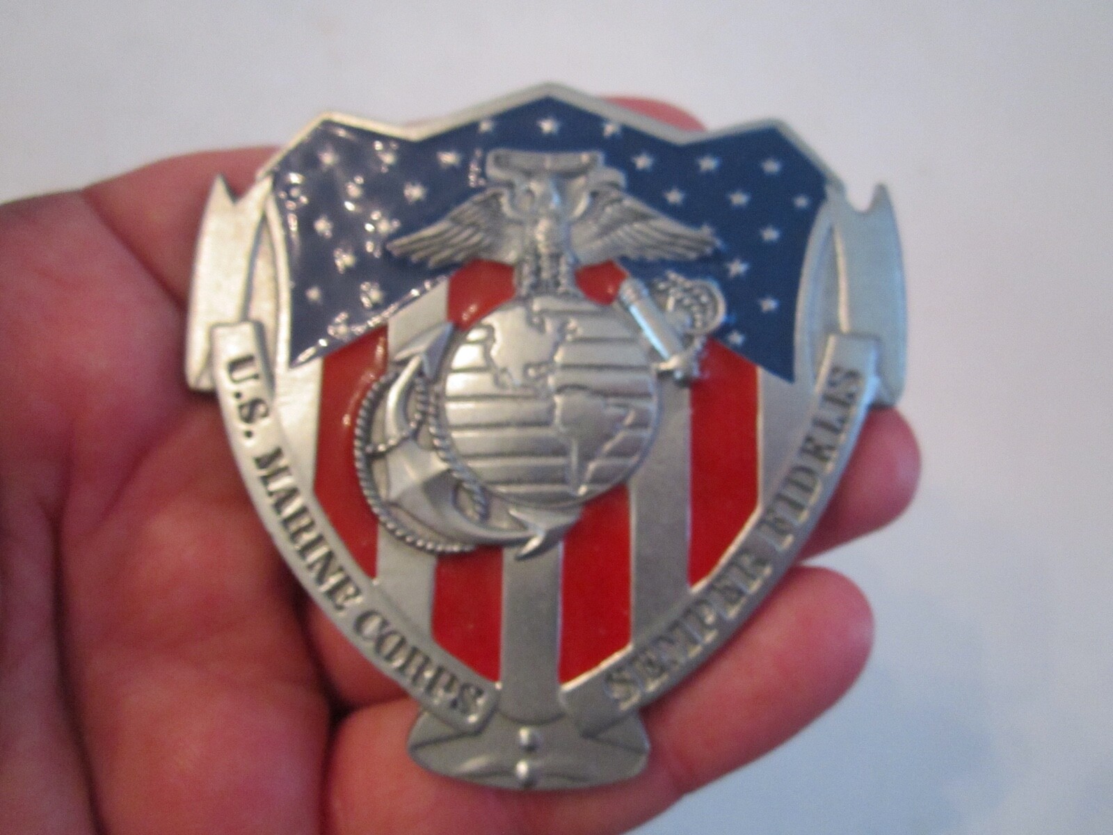 2007 U.S. MARINE CORP SEMPER FIDELIS BELT BUCKLE 3 1/4&Prime; X 3&Prime; – GW9