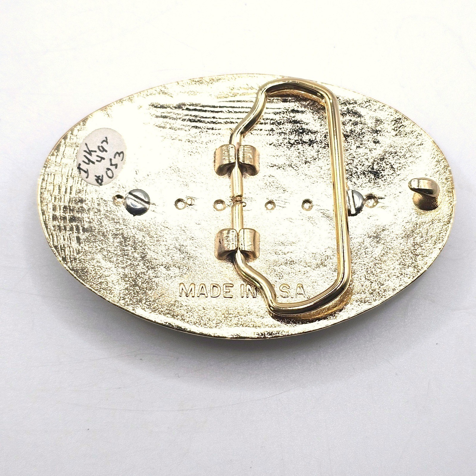 Western Floral Belt Buckle Gold Black Oval 30x40mm Gemstone Setting Made in USA