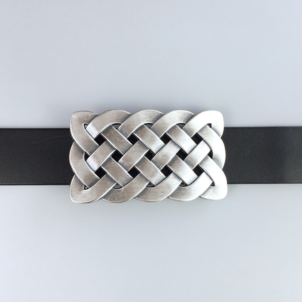Vintage Silver Plated Cross Celtic Knot Rectangle Belt Buckle Boucle de Ceinture