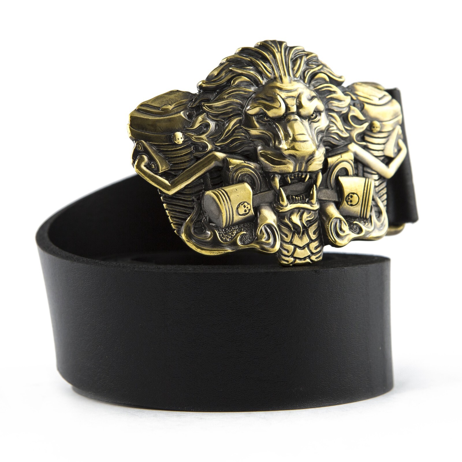 Biker belt buckle BURNING LION, Handmade biker animal lion style
