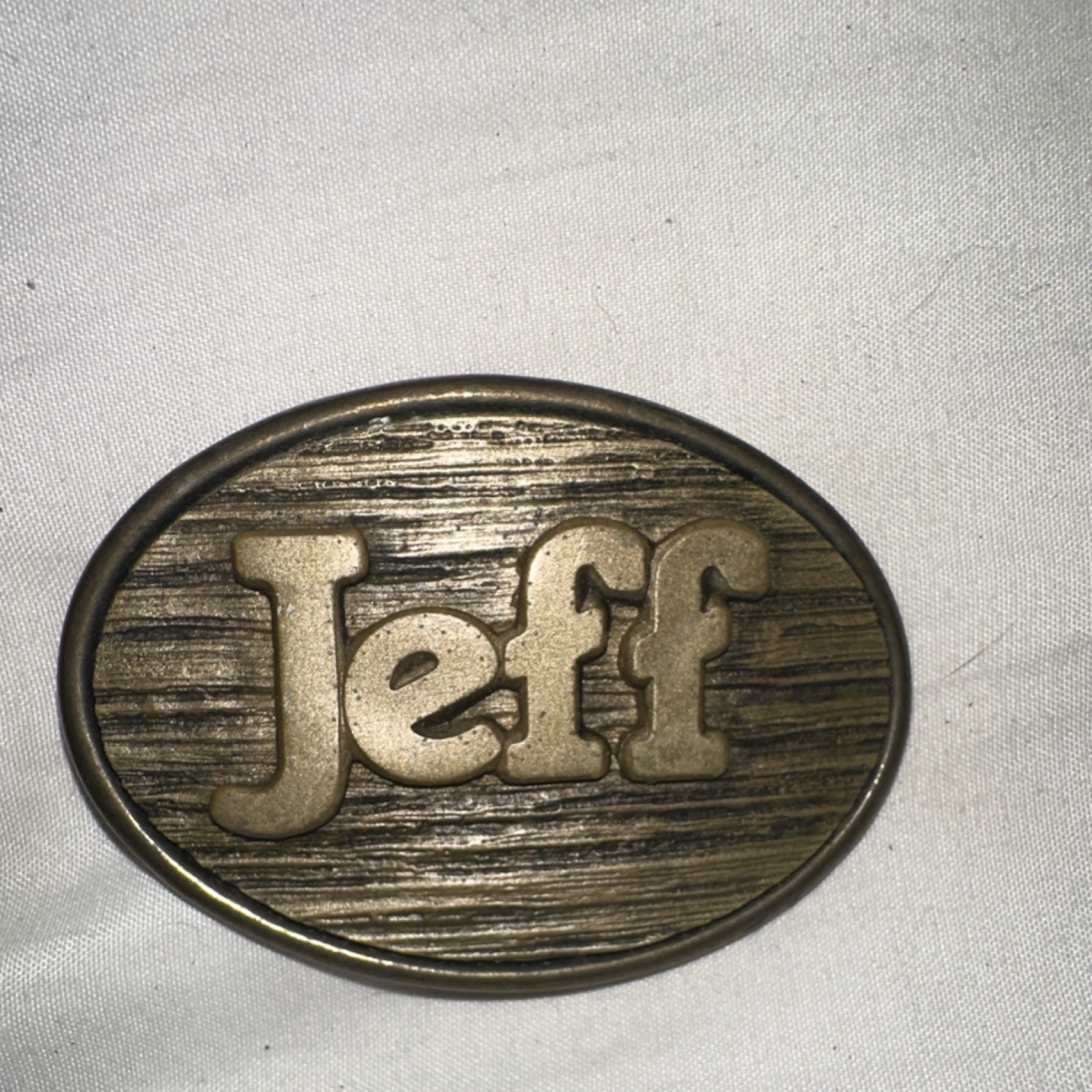 Oden Gold Bronze Metal Oval Textured Frame Belt Buckle for Men Jeff Name