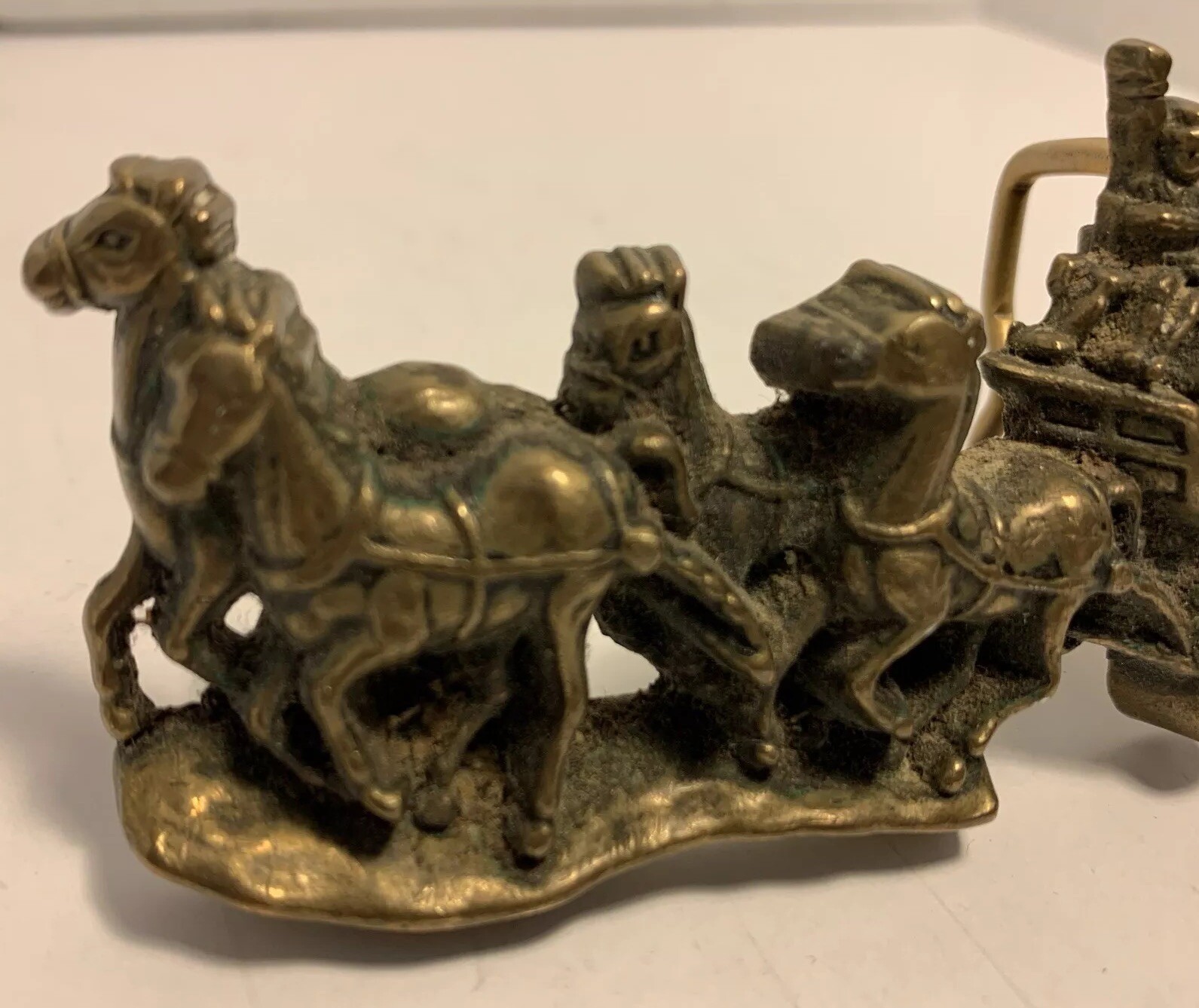 Vintage Belt Buckle, Western Themed, Wagon & Horses 1979 Baron, Heavy Brass.