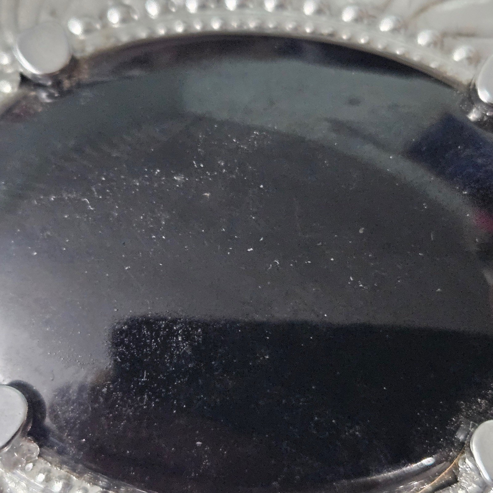 AWESOME Ornate Vintage Silver Buckle with Black Onyx Gem Floral Engraved Retro