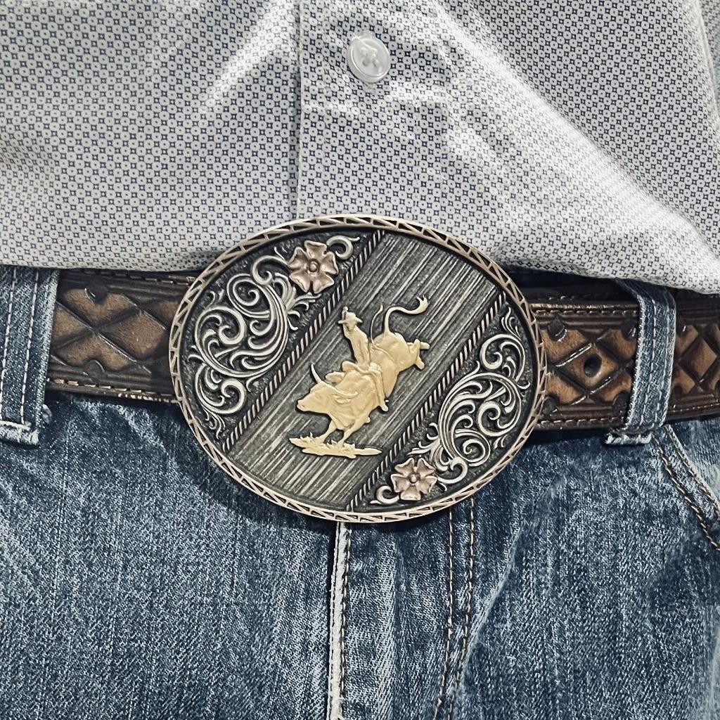 Montana Silversmiths Attitude Tri Color Rodeo Bull Rider Western Belt Buckle