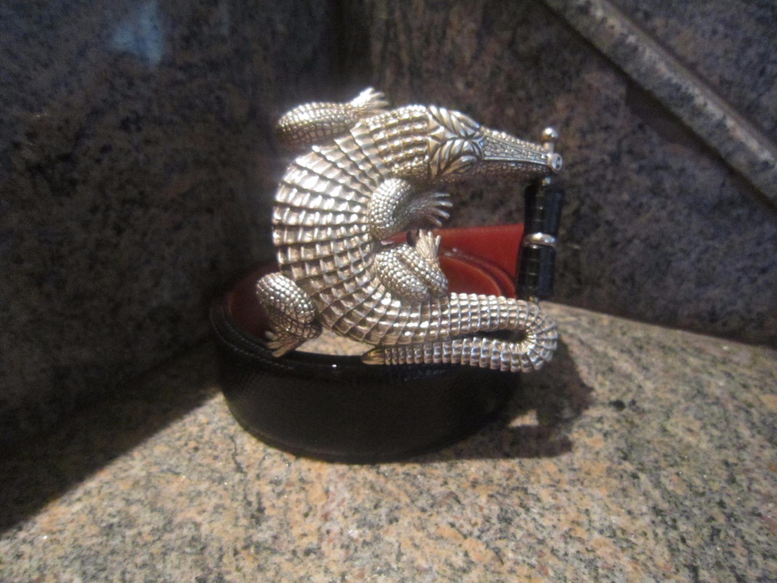 Huge Kieselstein-Cord Sterling Alligator Buckle and Black Lizard Belt Size 2