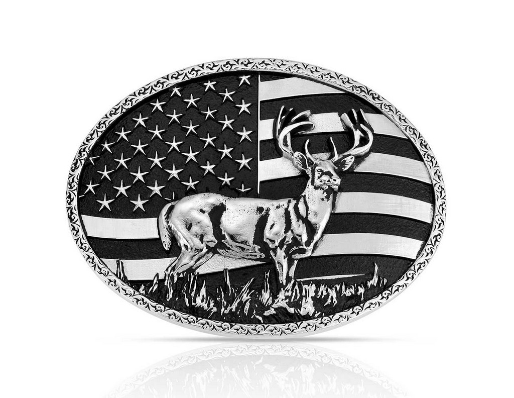 Montana Silversmiths Belt Buckle Hunters Stars & Stripes Silver A1087S