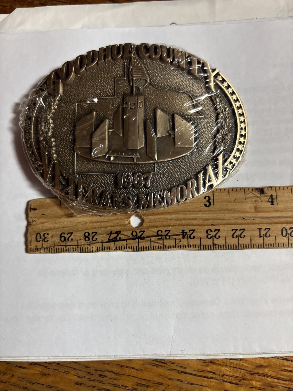 Belt Buckle Veterans Memorial Goodhue County 1987 In Box Red Wing MN Solid Brass