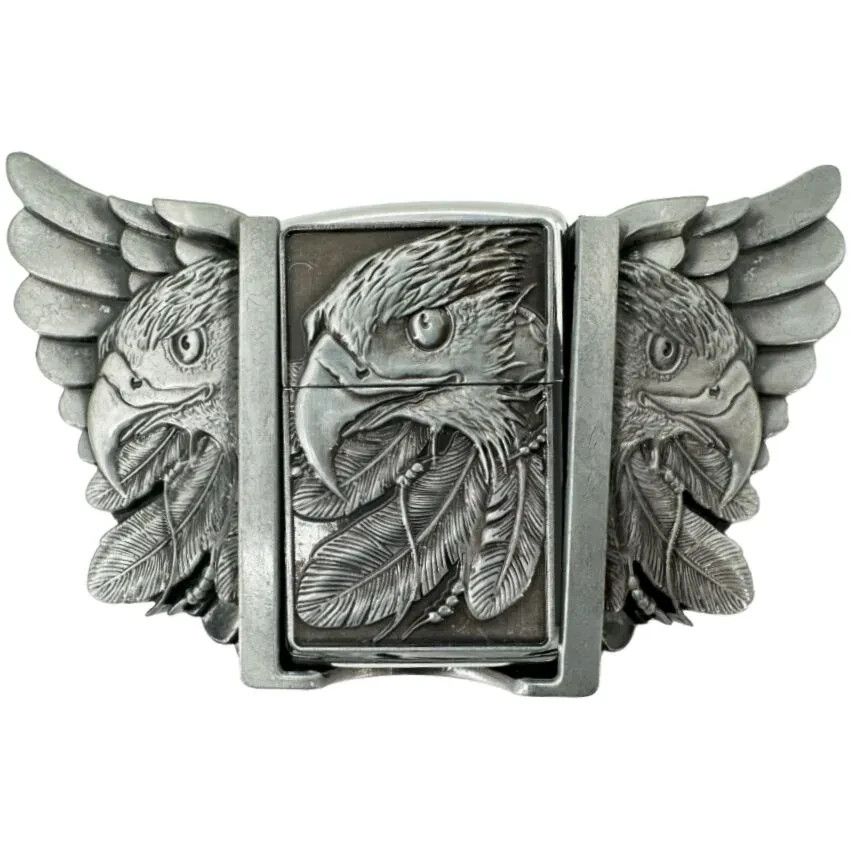 Eagle Head and Wings Refillable Flip Top Lighter in a Belt Buckle Combo
