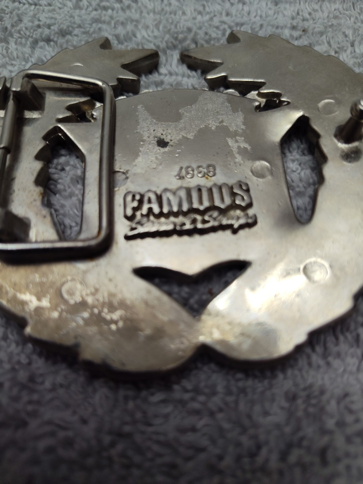Vintage Famous Stars and Straps American Flag Cadillac Chrome Belt Buckle 8387🔥