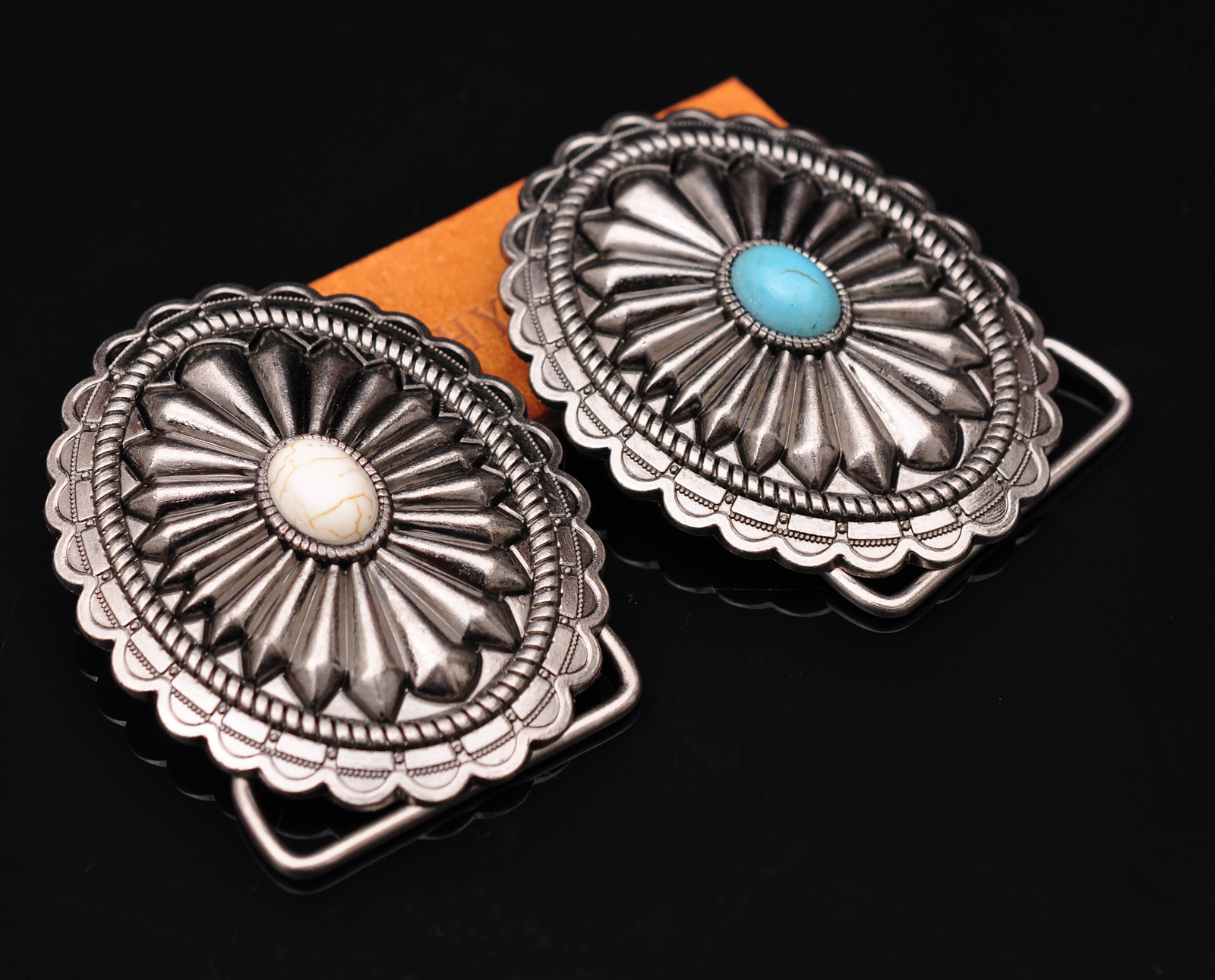 Huge Men Vintage Southeast Tribal Floral Turquoise Leather Belt Buckle Fits 40mm