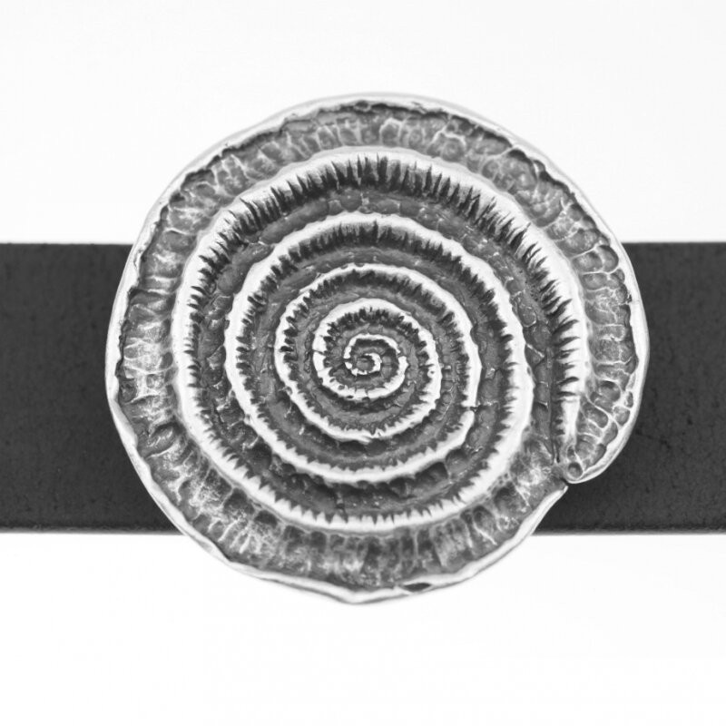Round Spiral Fossil Belt Buckle in Antique Silver, Snail Design, Metal