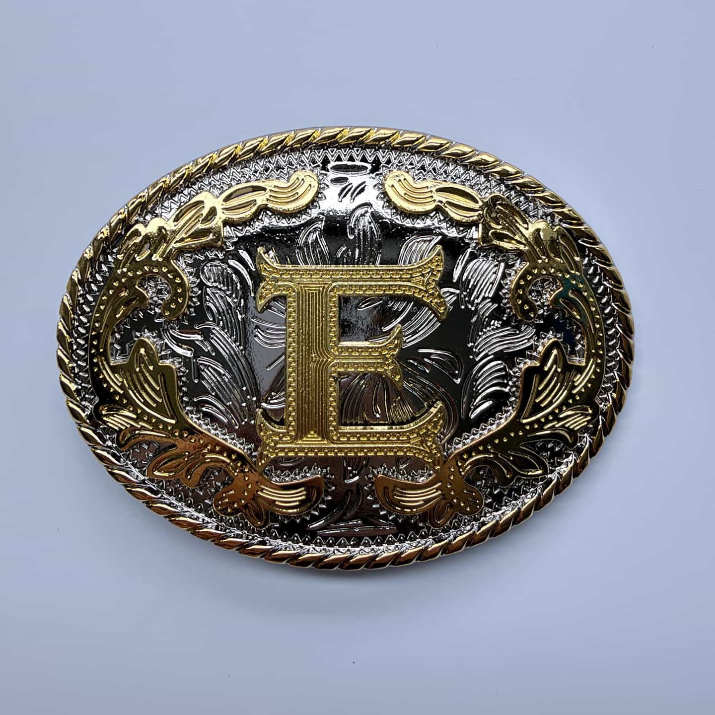 Bright Silver With Gold Initial Letter A-Z Cowboy Cowgirl Oval Belt Buckle