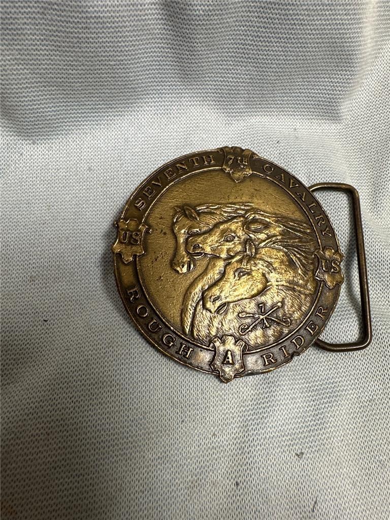 Vintage US Seventh Calvary Brass Belt Buckle, 7th Calvary Rough Rider