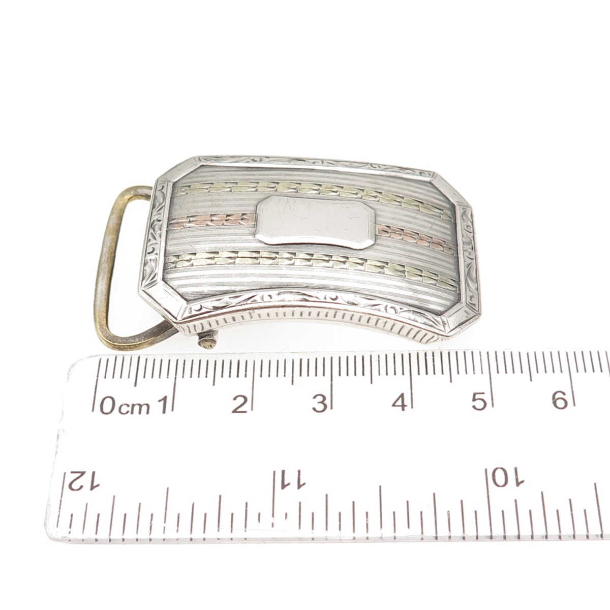 MARSH 925 Sterling Silver & Gold Antique Art Deco 1917 Engraved Belt Buckle