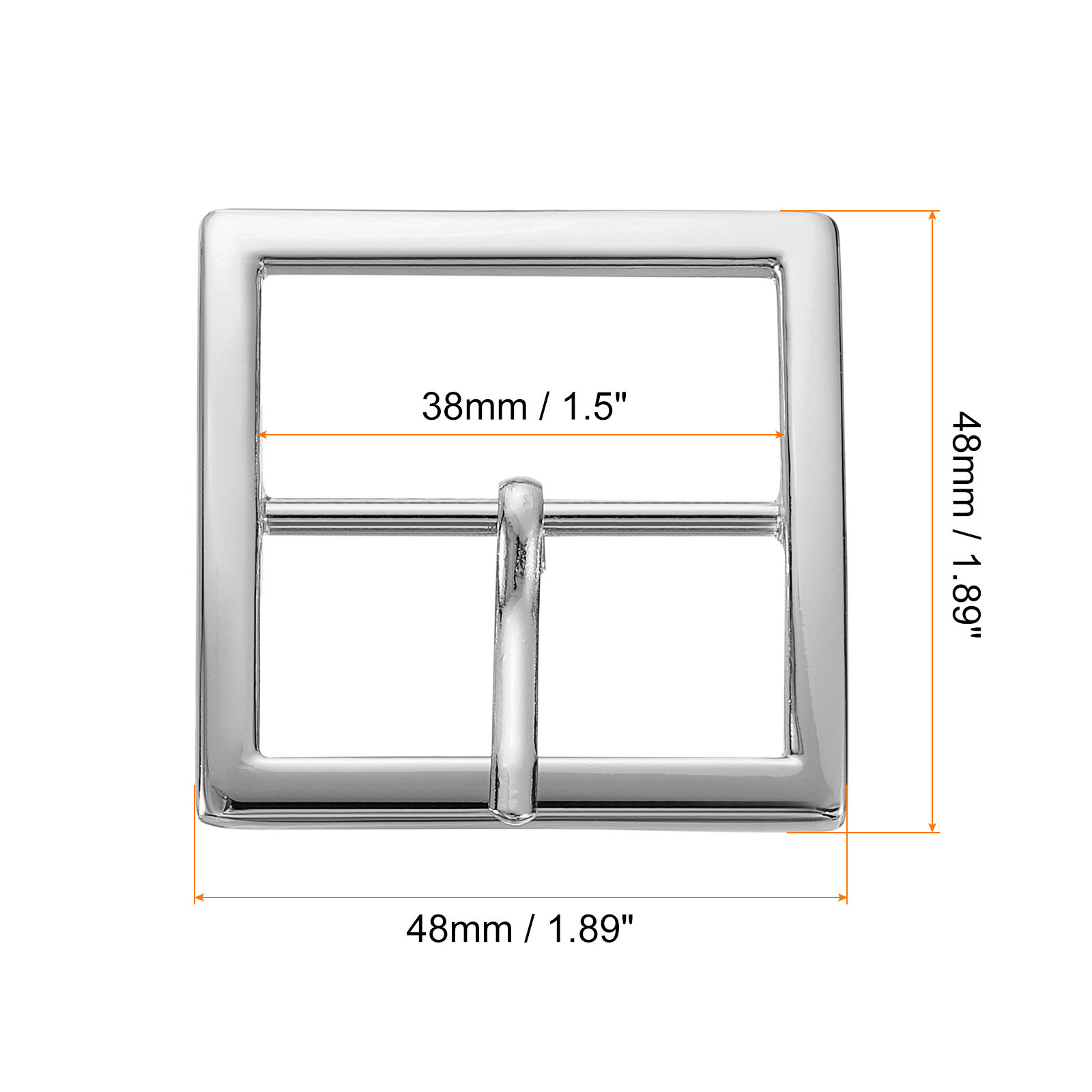 1.5&Prime; Single Prong Belt Buckle Square Center Bar Buckles for Belt Silver