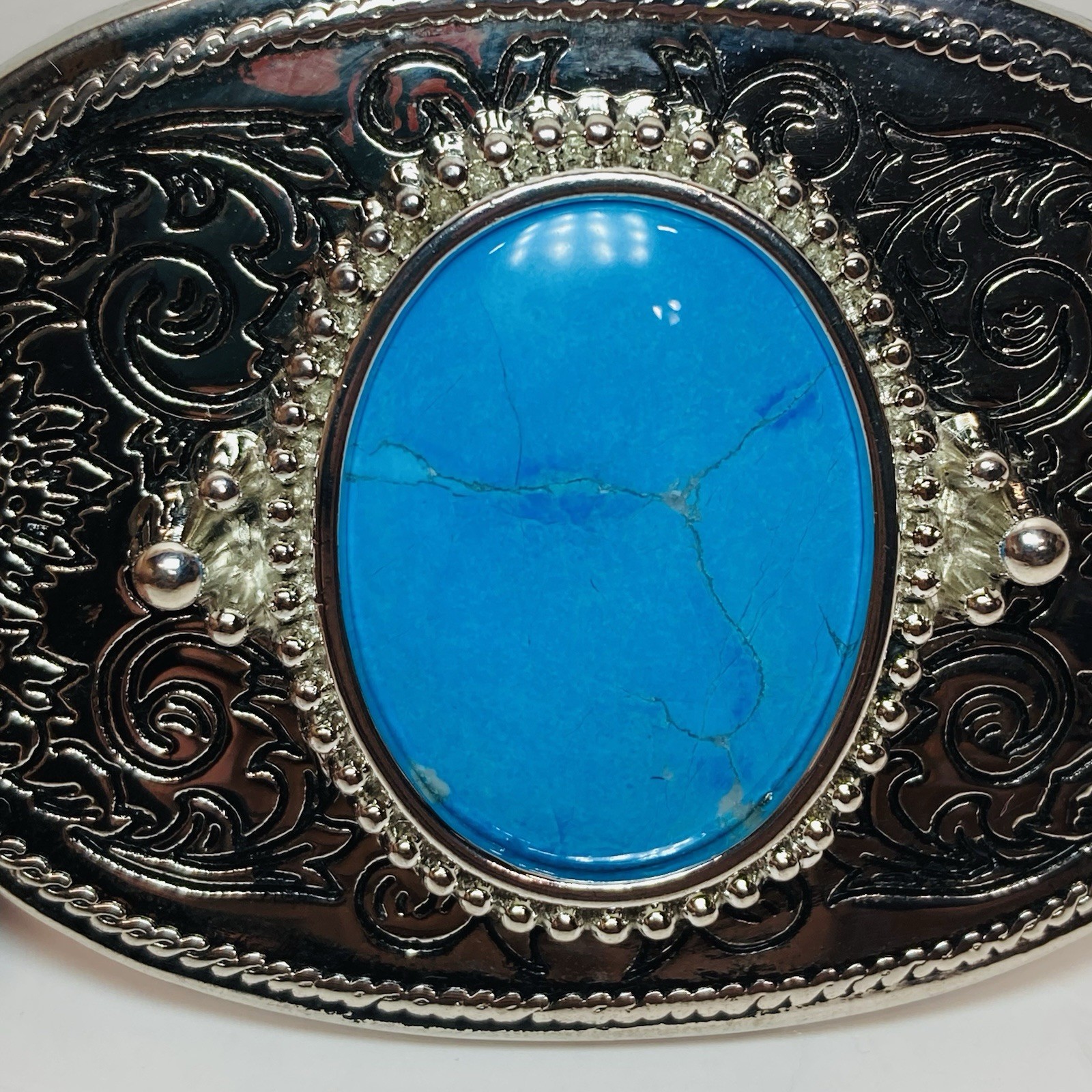 Turquoise Stone Silver Western Country Unisex Engrave Design Belt Buckle