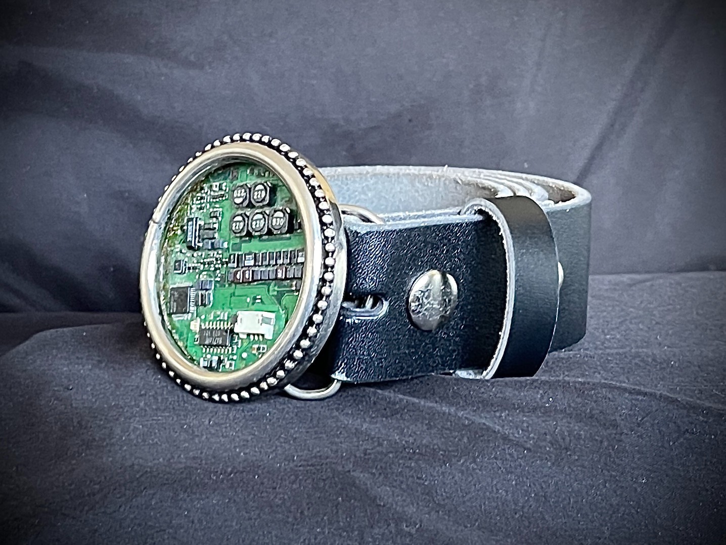 Industrial Circuit Board Belt Buckle OOAK Darren McNeese 2.5” Round