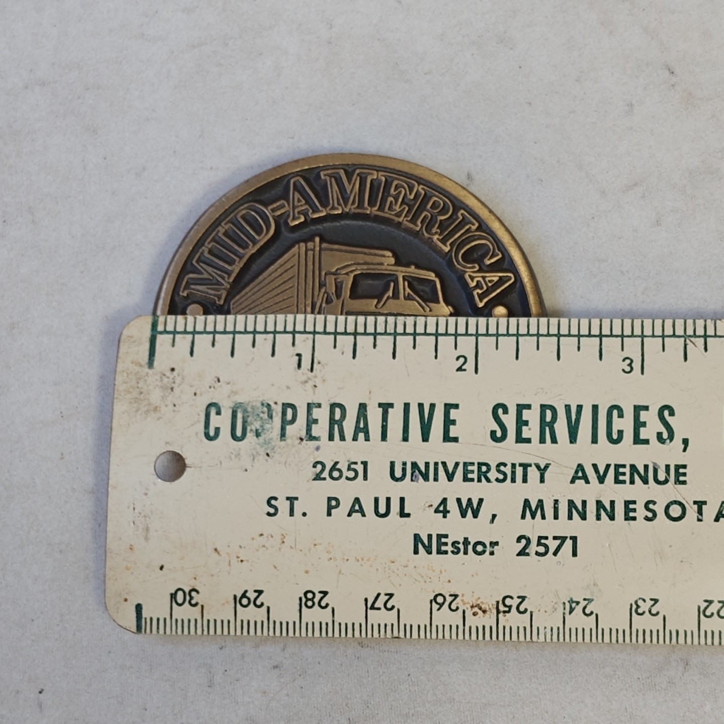 Mid America Trucking Show Brass Belt Buckle VTG Round 18 Wheeler Hard To Find
