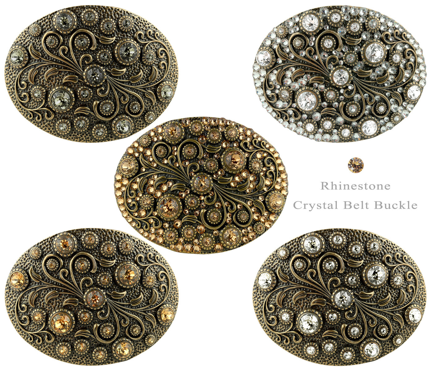Rhinestone Crystal Belt Buckle Oval Floral Engraved Buckle Fits 1-1/2&Prime;(38mm)