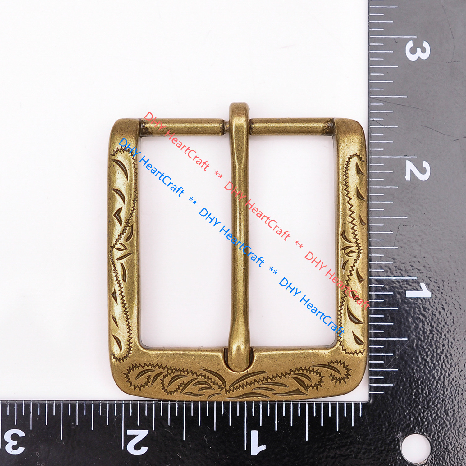 Flower Engraved Antique Brass Prong Pin Buckle Men Leather Belt Buckle 40mm