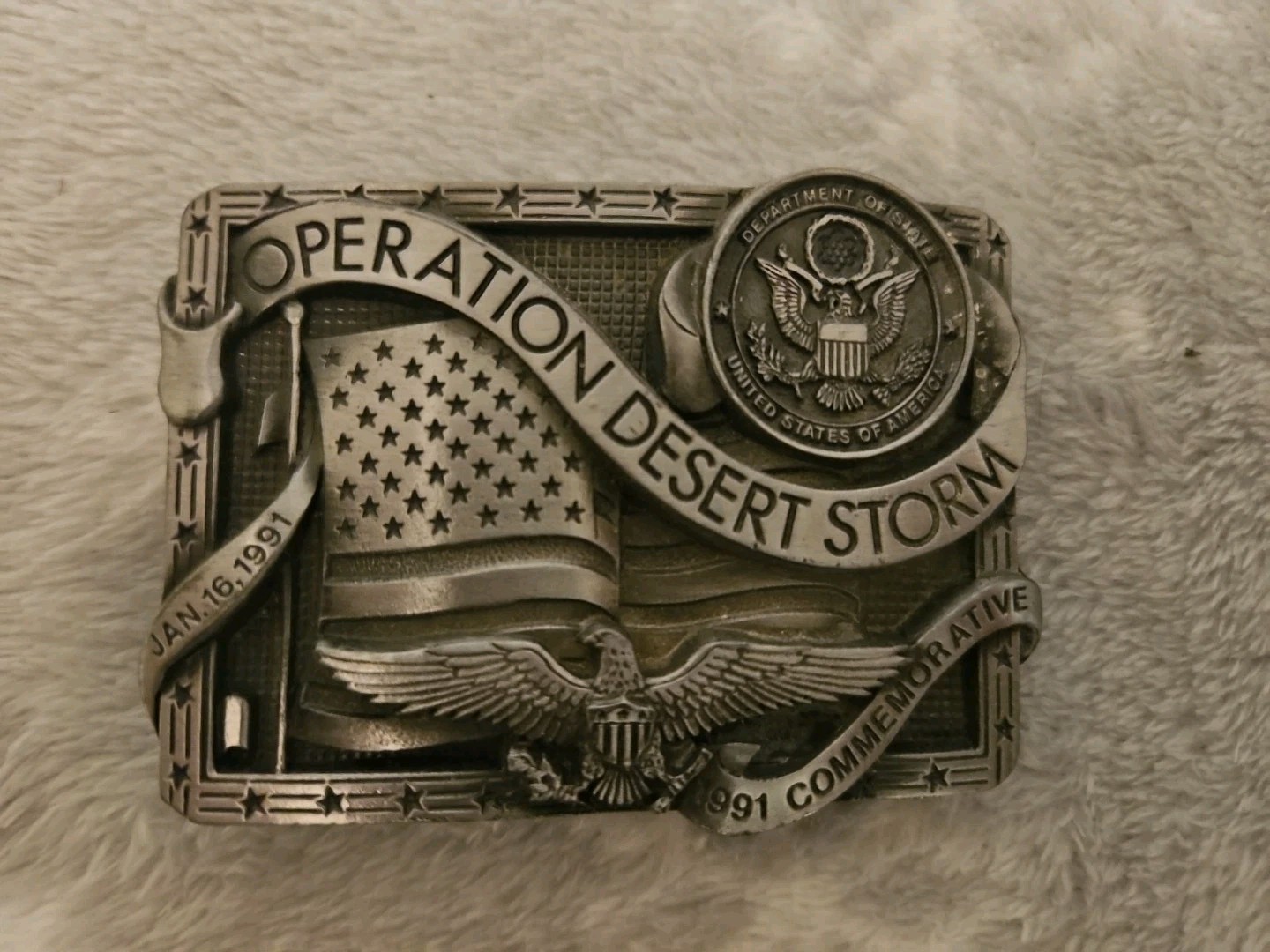Operation Desert Storm Iraq Gulf War 1991 Belt Buckle Eagle US Seal Flag Limited