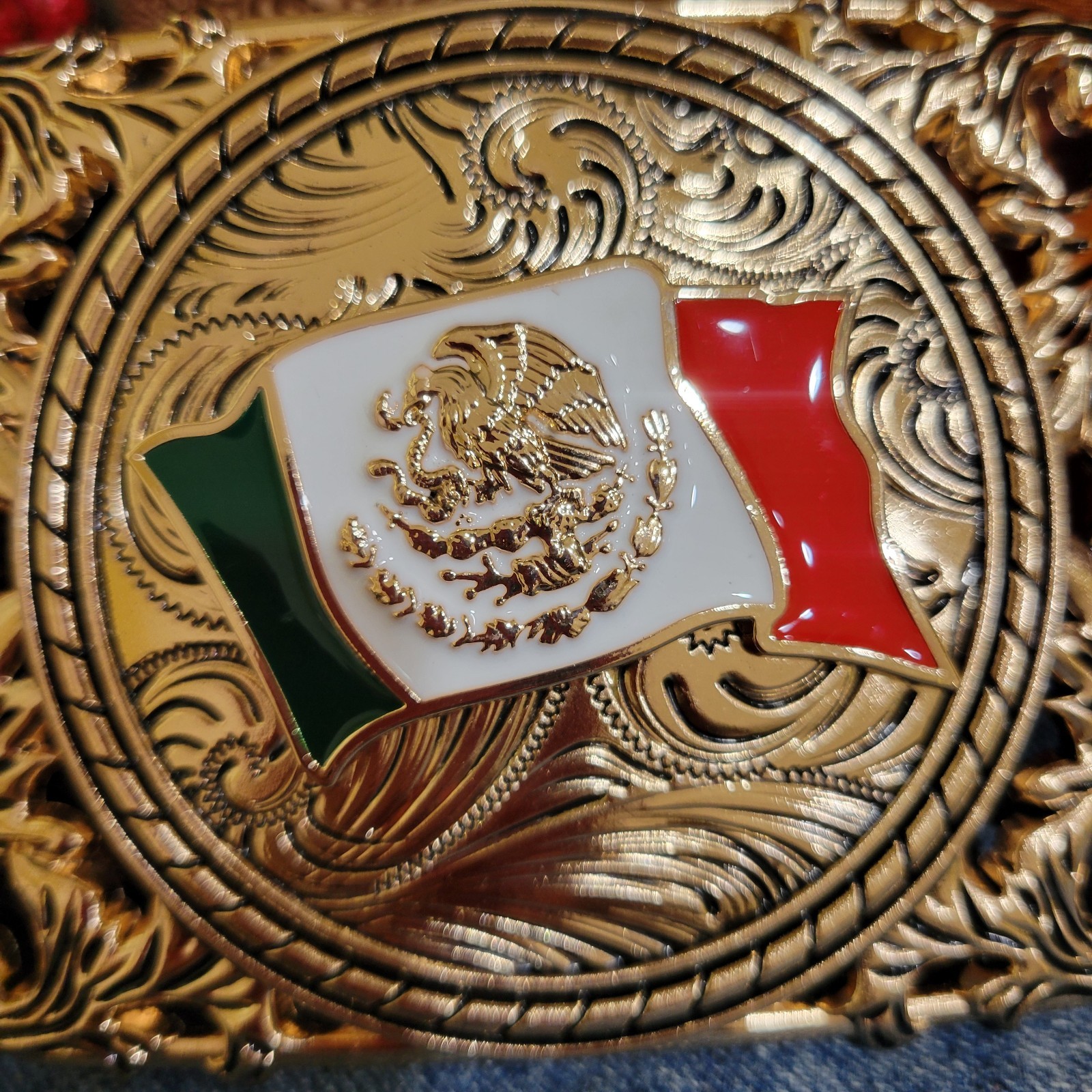 Mexican Flag Western Cowboy Belt Buckle Hebilla Vaquera Rodeo Bandera De Mexico