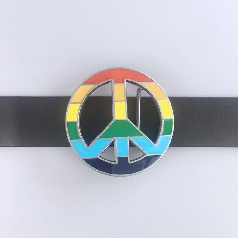 Vintage Style Peace Sign Rainbow Flag Belt Buckle Boucle de Ceinture