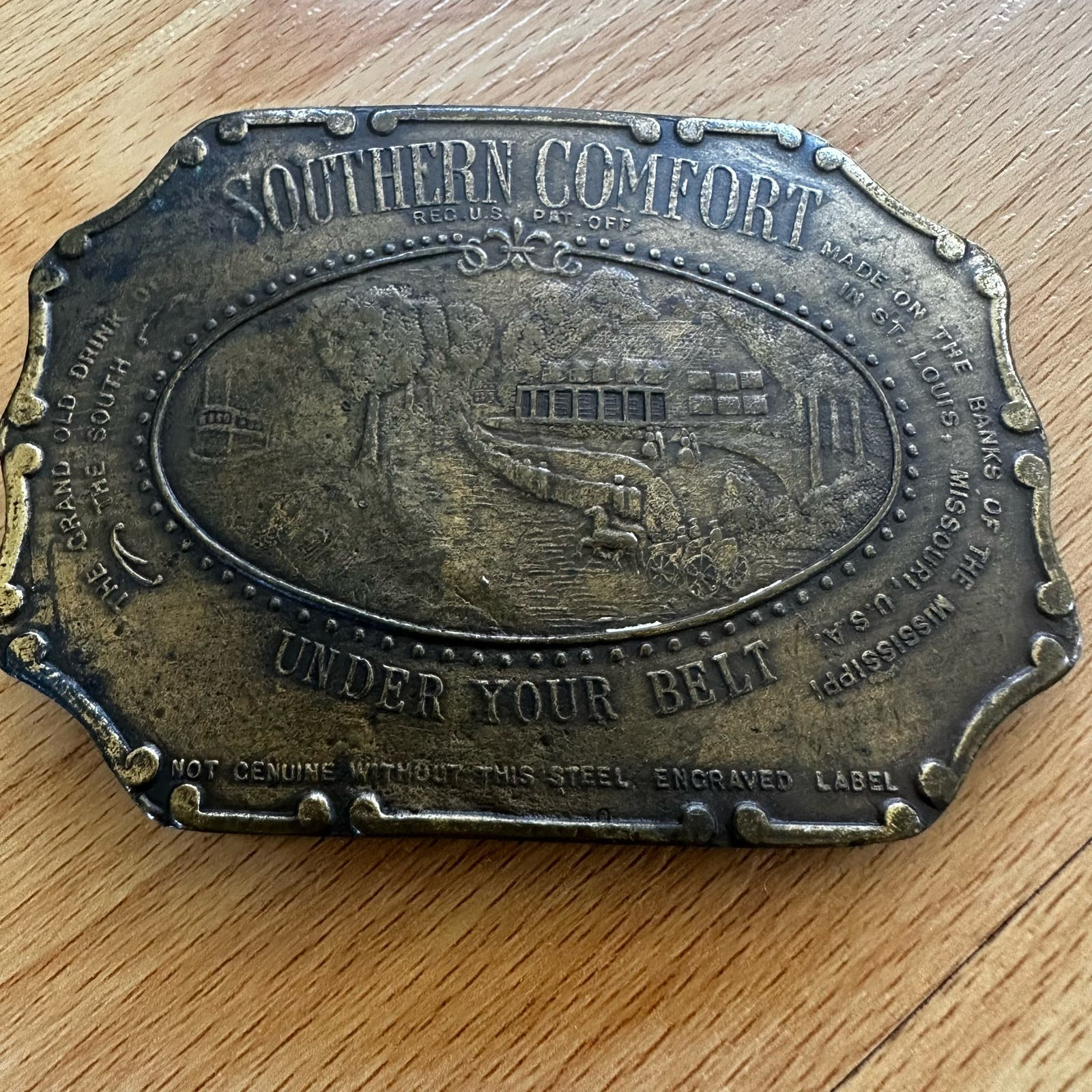 Vintage Aged Heavy Large 1970s Southern Comfort Whiskey Liquor Belt Buckle