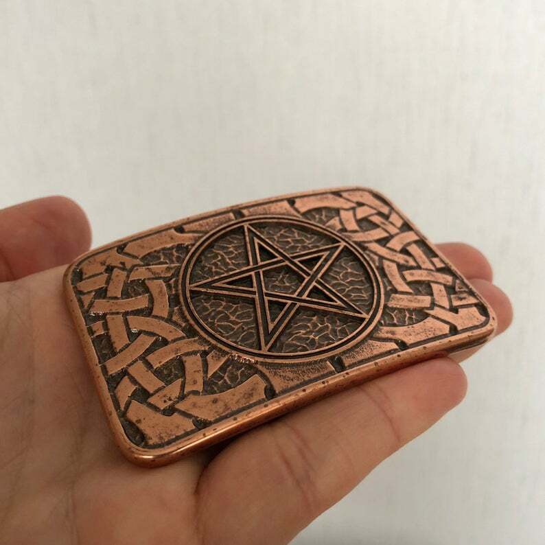 Pentagram Celtic Knot Belt Buckle Five Pointed Star Rectangular Occult Wiccan