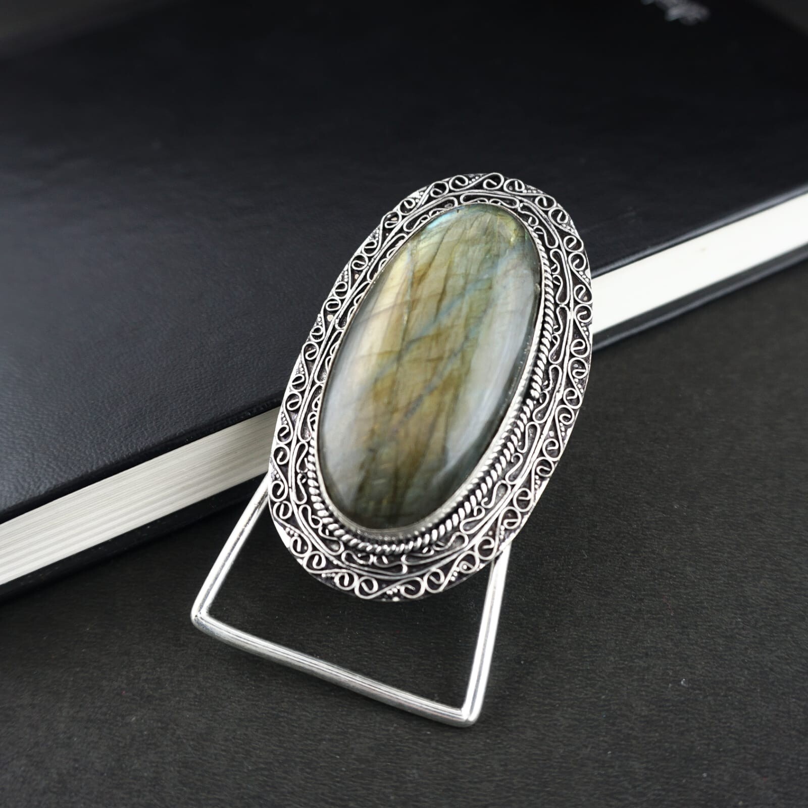 Natural Labradorite Gemstone Handmade 925 Sterling Silver Vintage Belt Buckle
