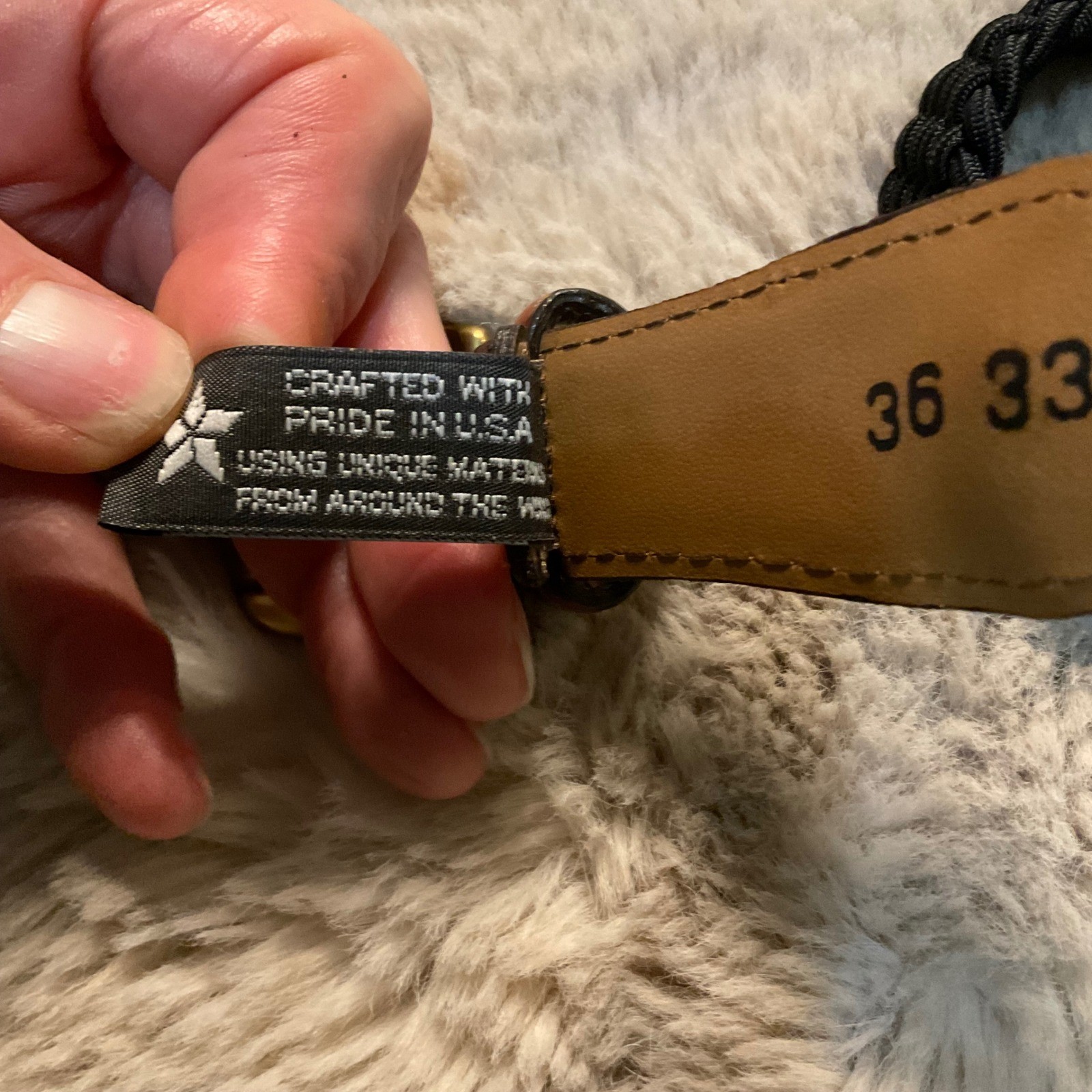 Brighton Belt Size 36 Brown Croc Leather Black Woven Middle Solid Brass Buckle
