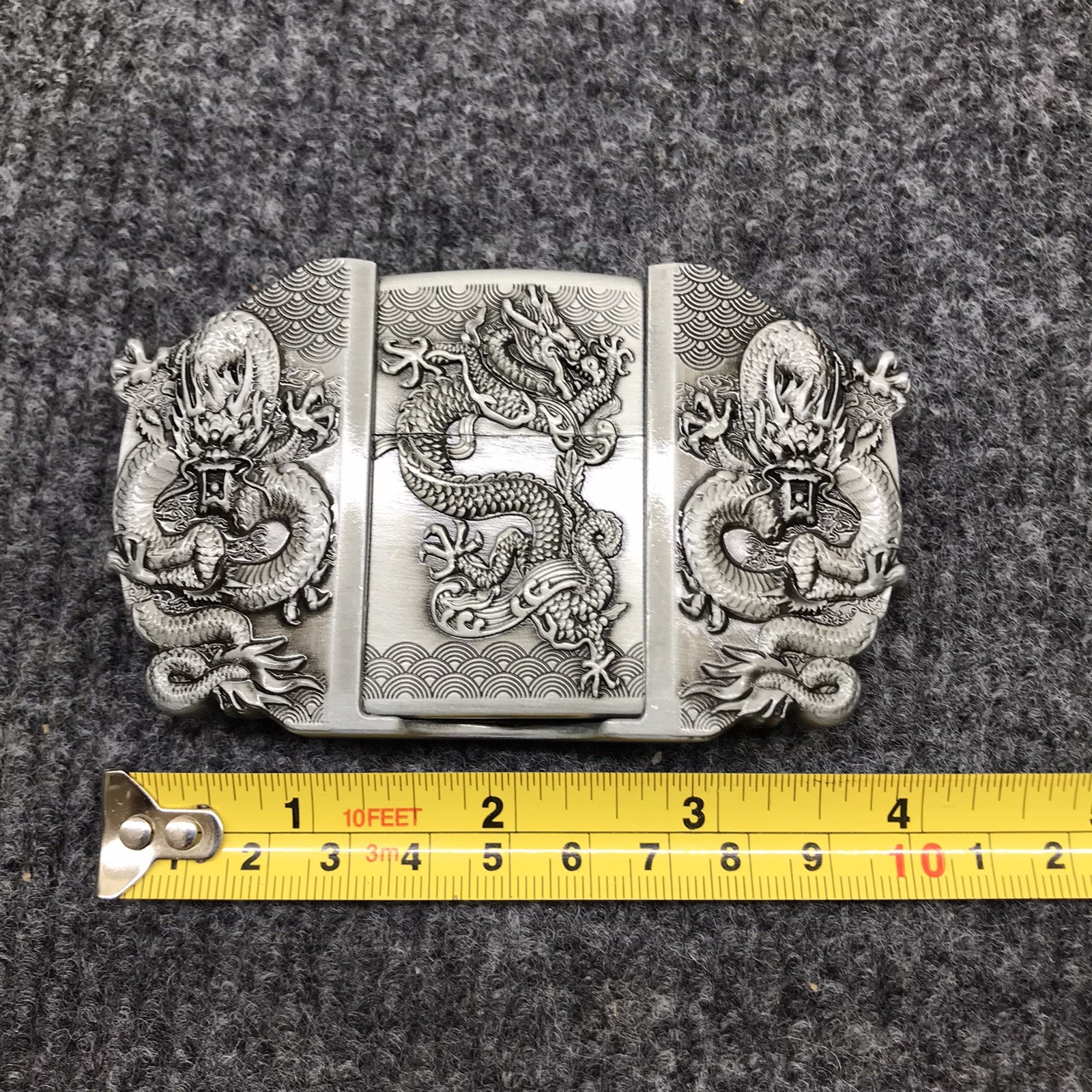 Antique Brushed Dragon Belt Buckle with Lighter, Stock in US