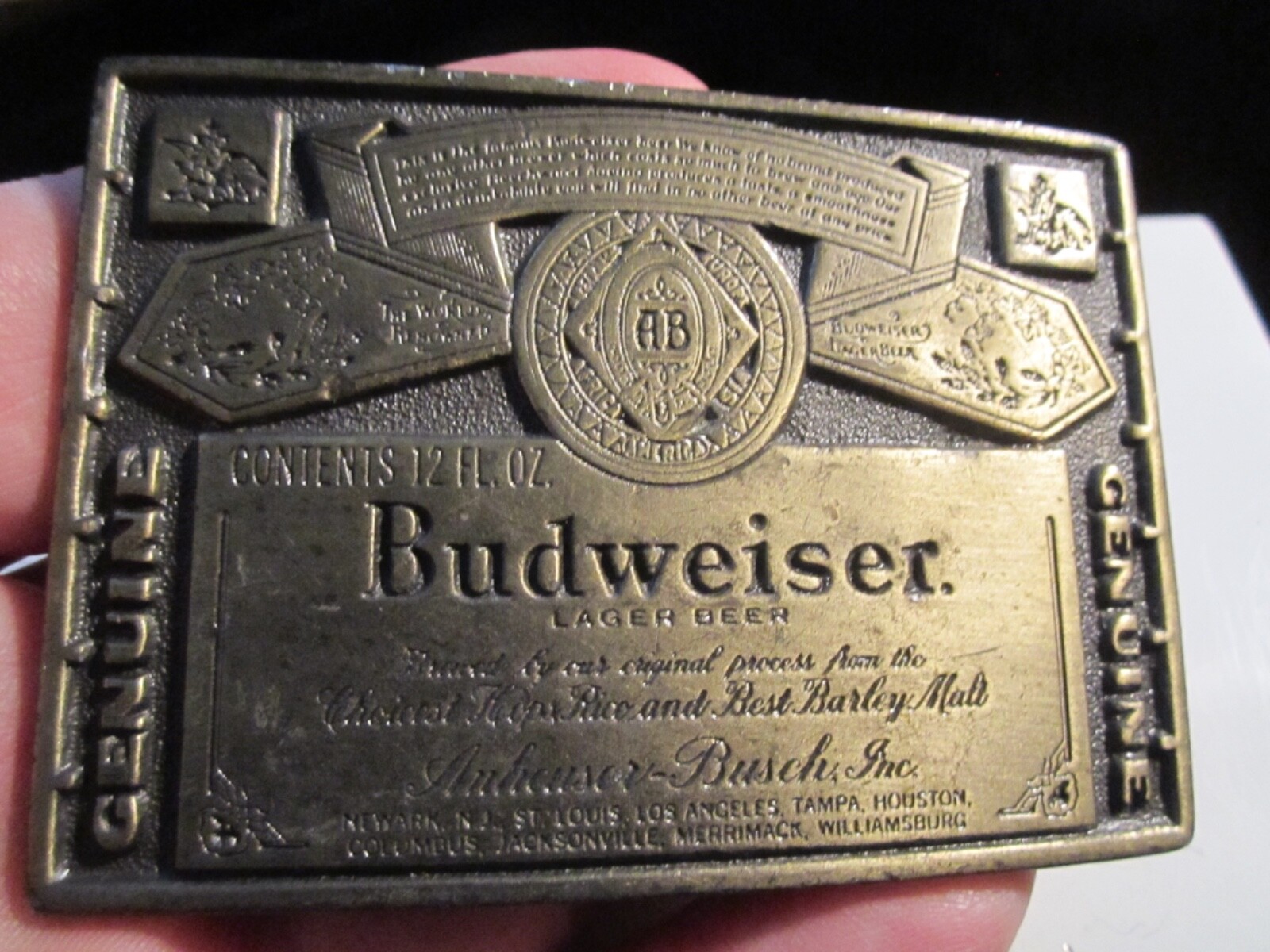 VINTAGE BUDWEISER LAGER BEER BELT BUCKLE- VERY HEAVY – GW-9