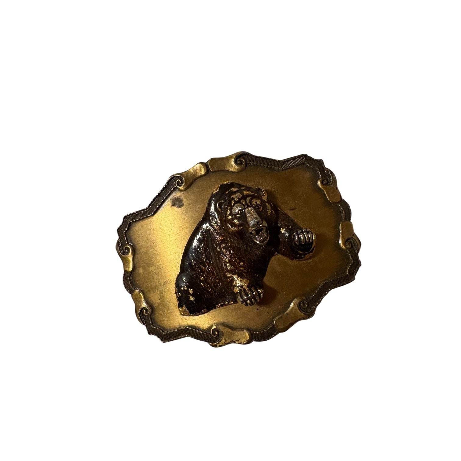 Roaring Grizzly Bear Belt Buckle Gold Tone Bronze 3D Wildlife Western