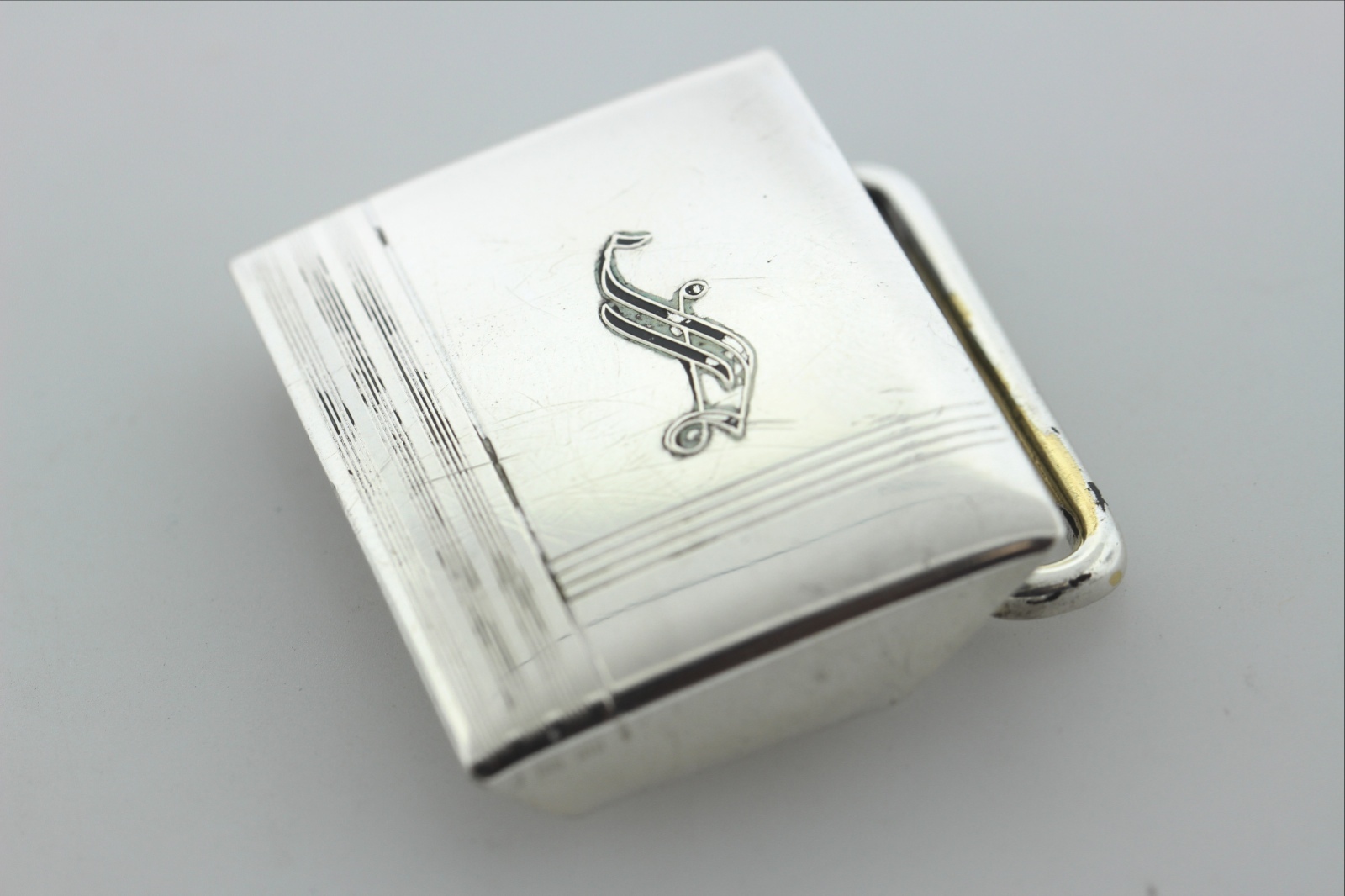 Antique Hickok Sterling Silver 925 Art Deco Belt Buckle with Black Enamel &lsquo;S&rsquo;