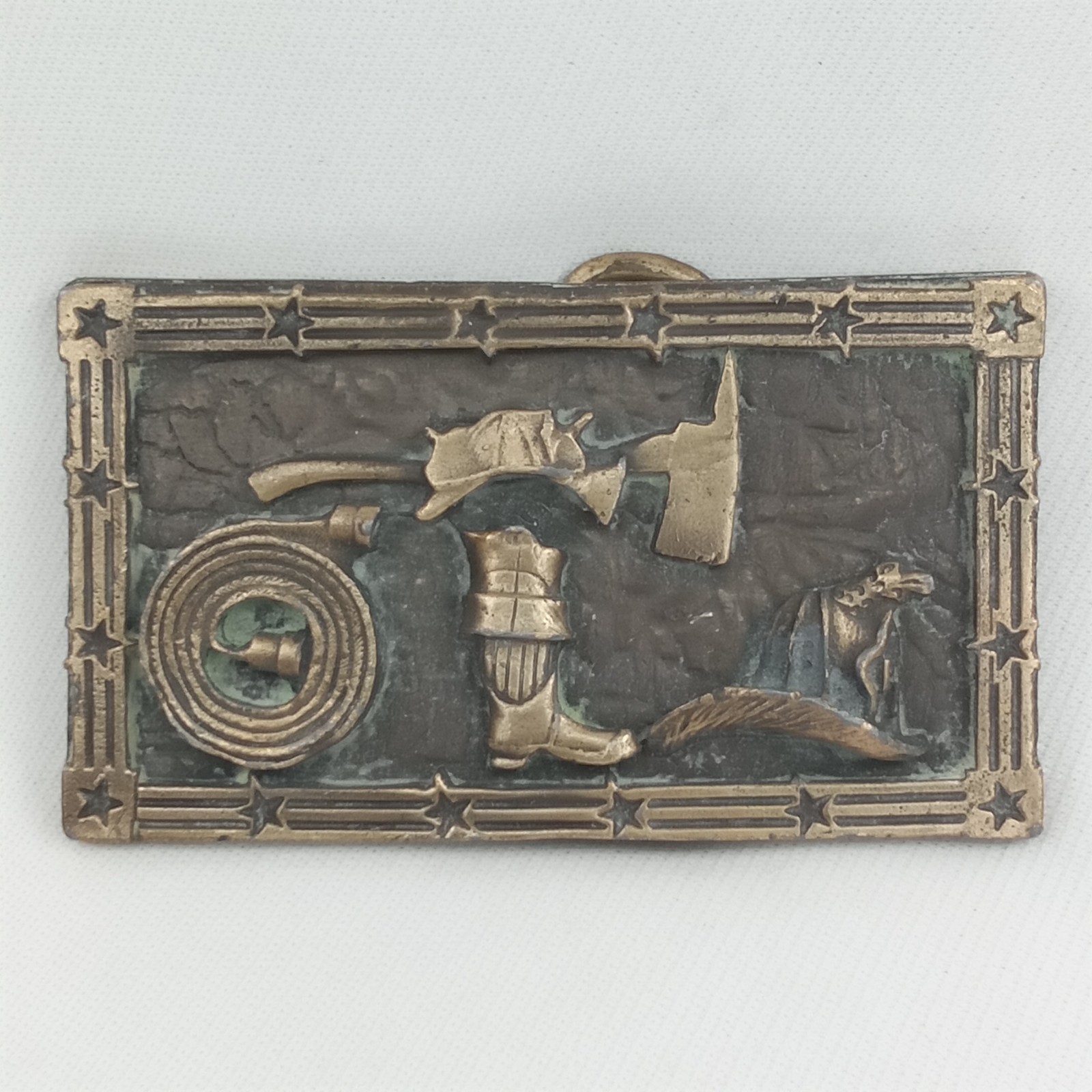 Vintage 1970s Brass Relief Firefighter Belt Buckle Made In USA