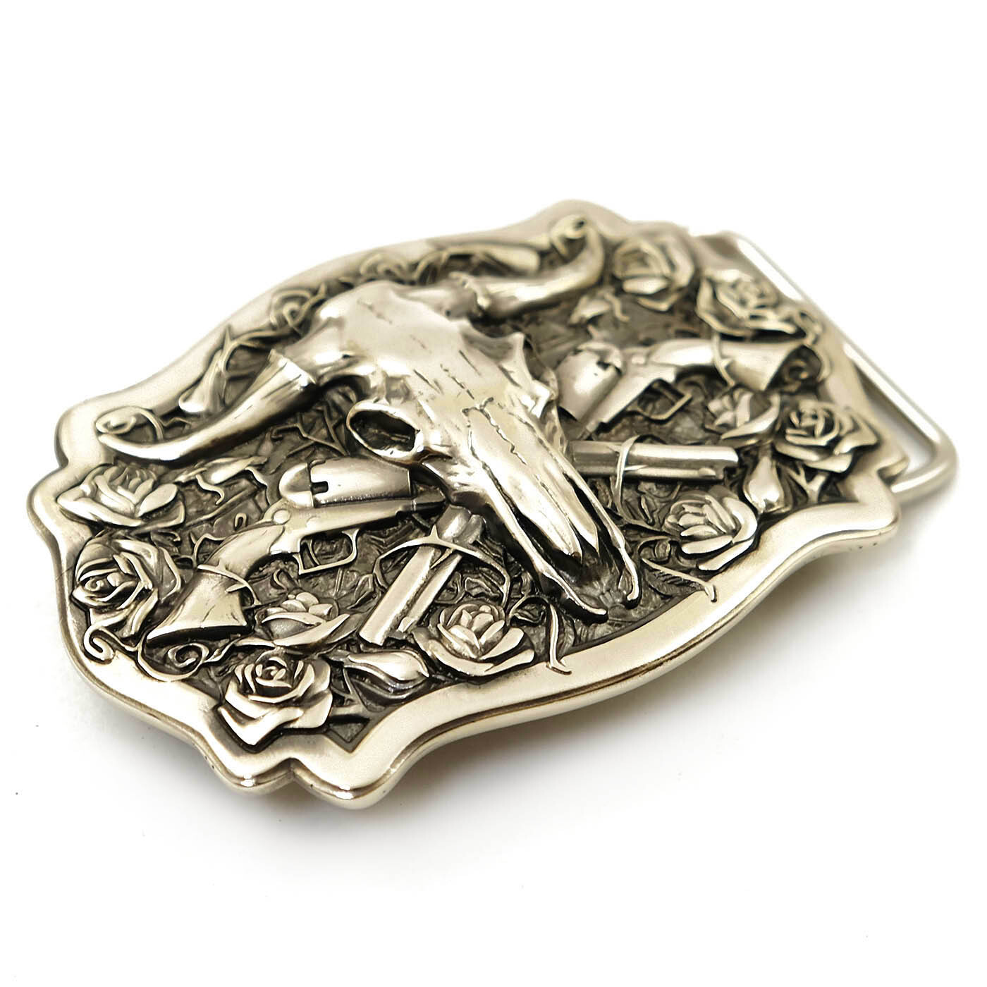 German silver belt buckle American Bison Buffalo Skull, Longhorn Cattle buckle