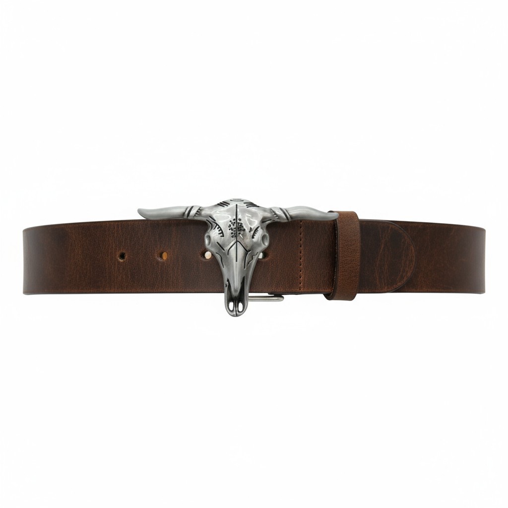 Men Western Fashion Silver Metal Belt Buckle Long Horn Texas Cow Big Bull Skull