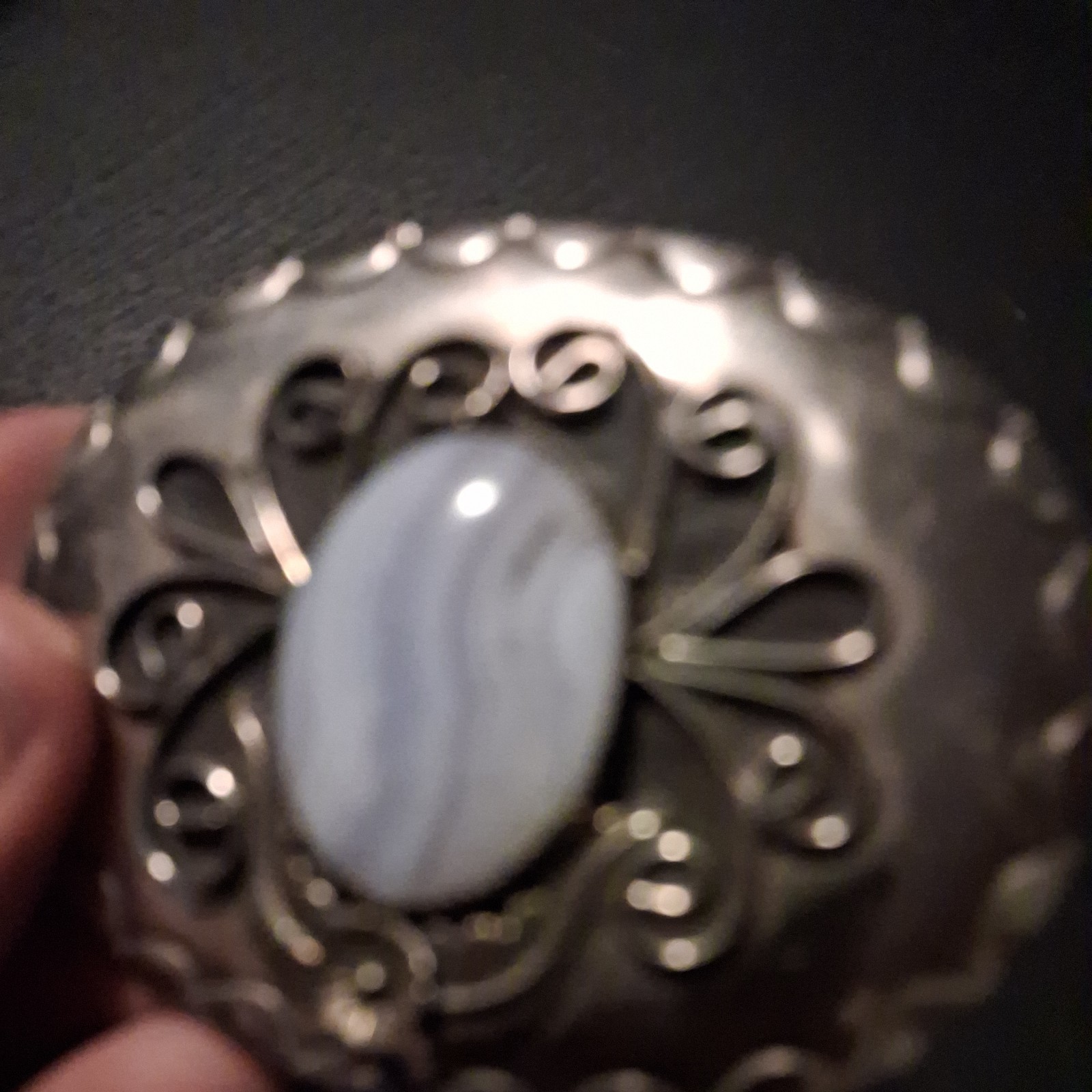 Vintage silver toned Belt Buckle with Cream Colored Stone nice rare