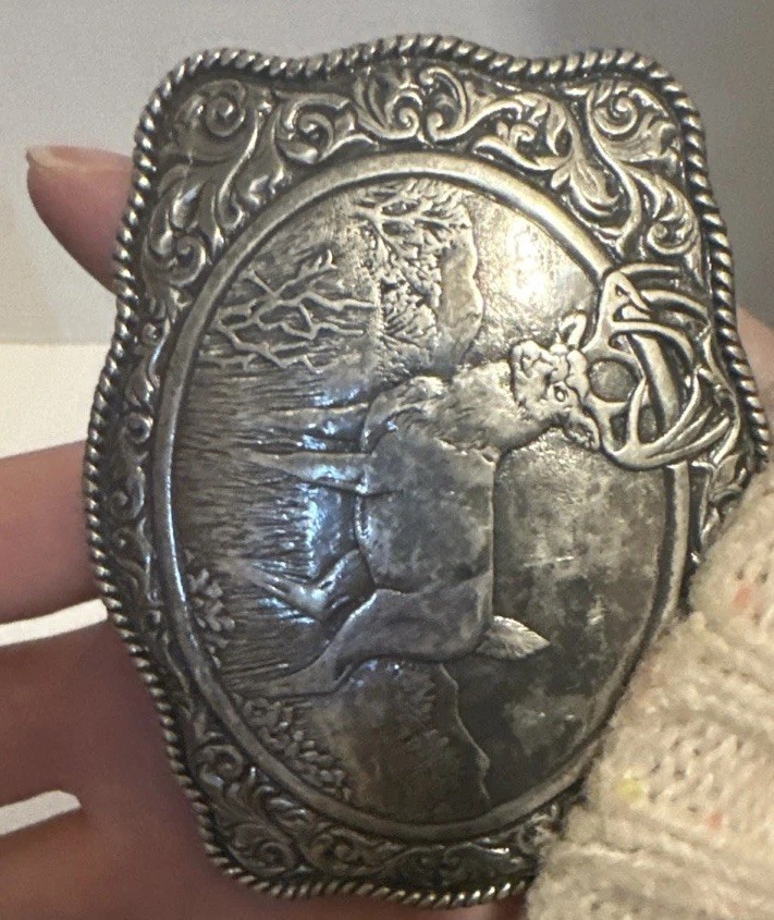 Crumrine Western Mens Silver Tone Belt Buckle Rectangle Buck Hunting Cowboy